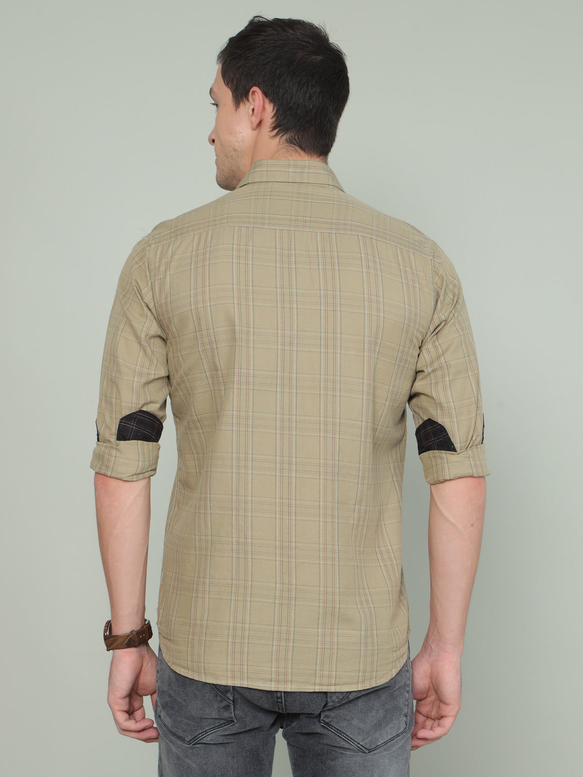 Men's Olive Slim Fit Checks Full Sleeves Casual Shirts
