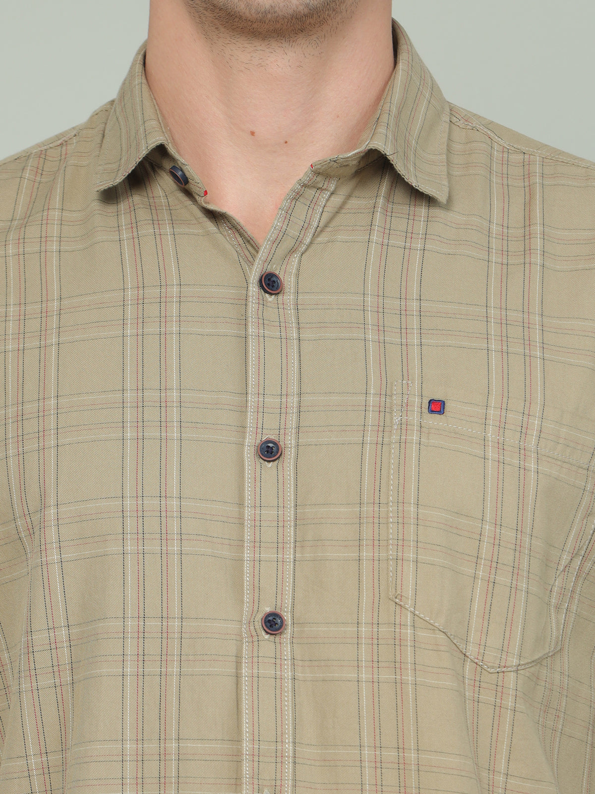 Men's Olive Slim Fit Checks Full Sleeves Casual Shirts