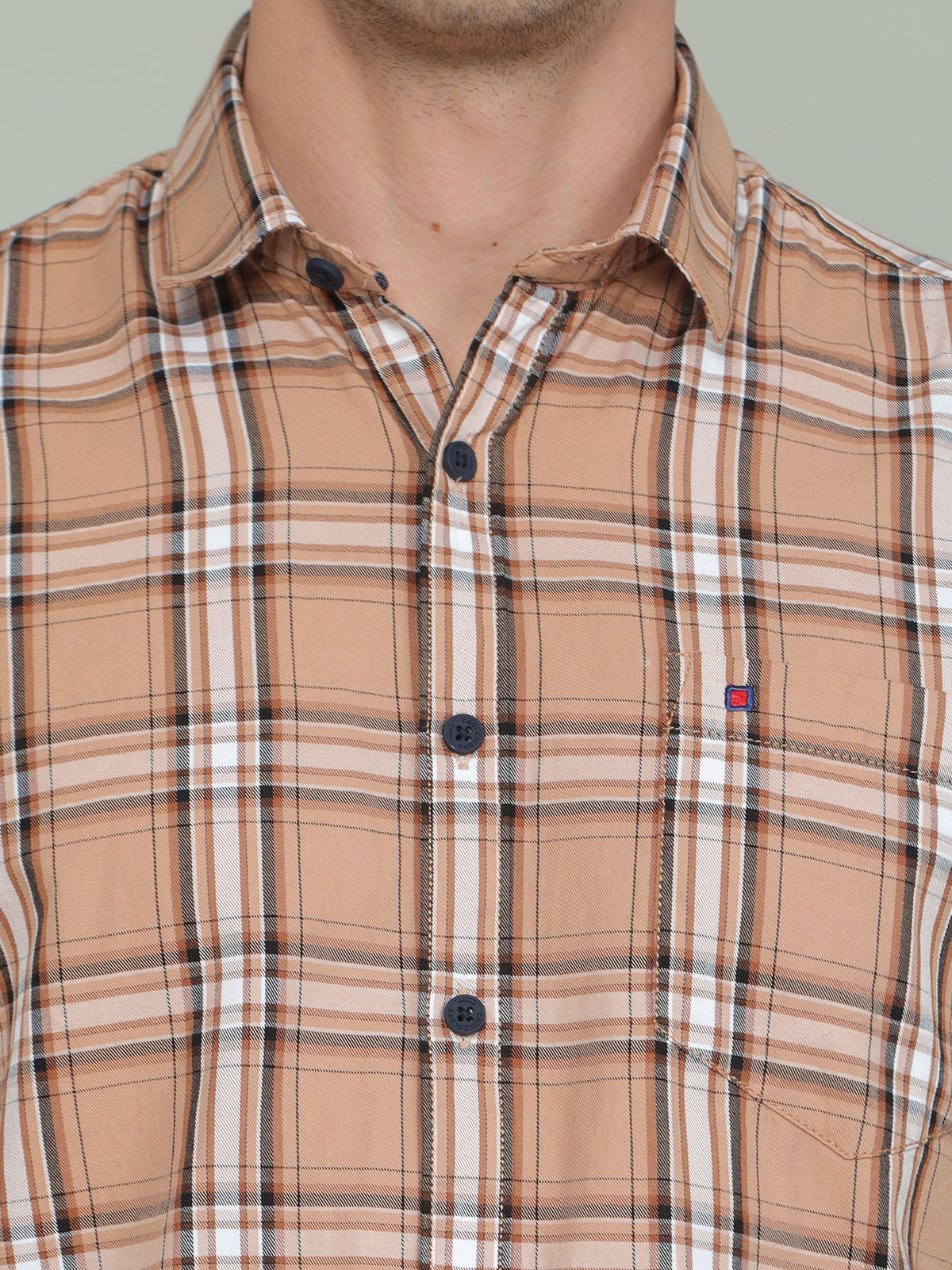 Men's Brown Slim Fit Checks Full Sleeves Casual Shirts