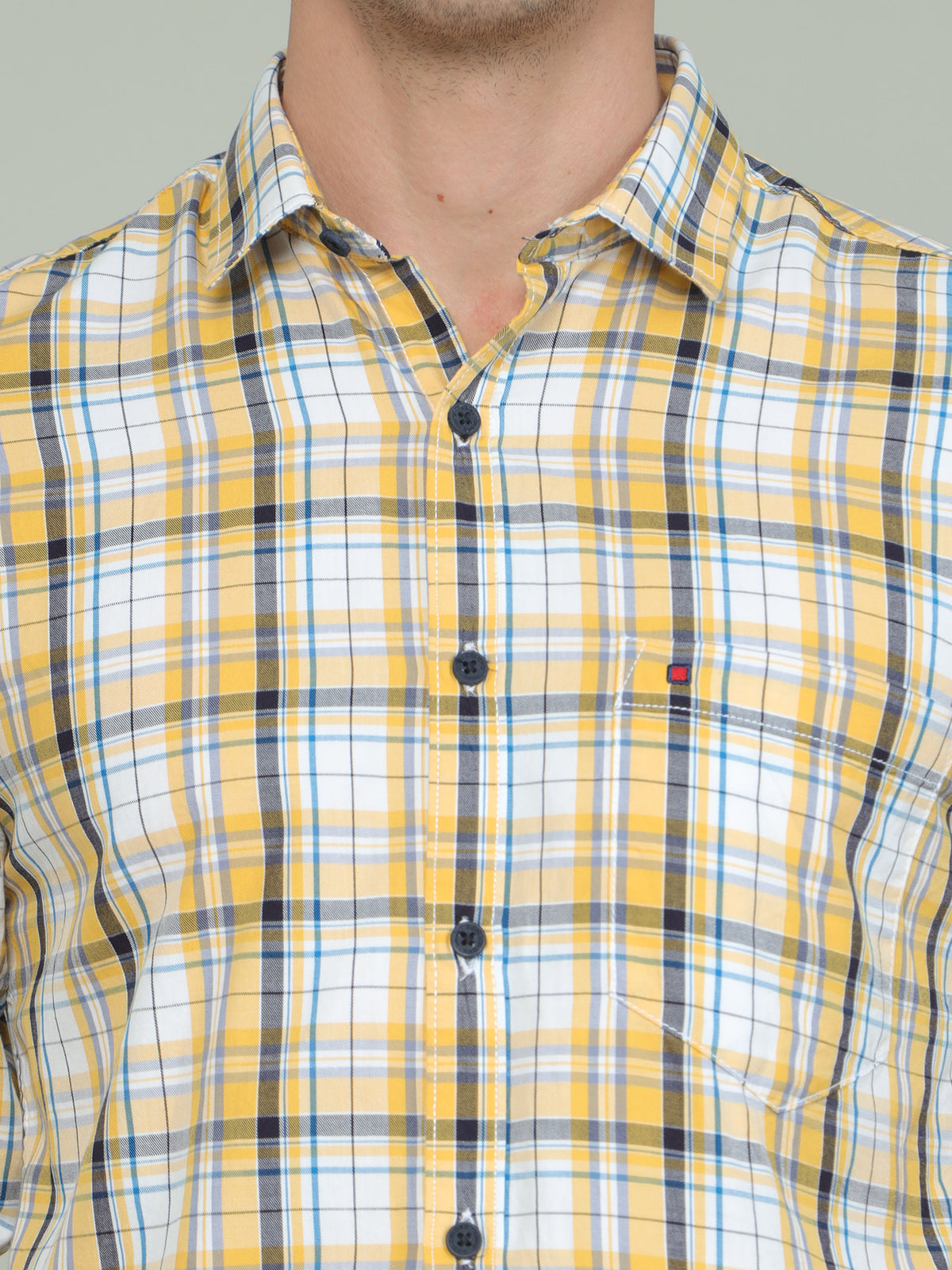 Men's Yellow Slim Fit Checks Full Sleeves Casual Shirts