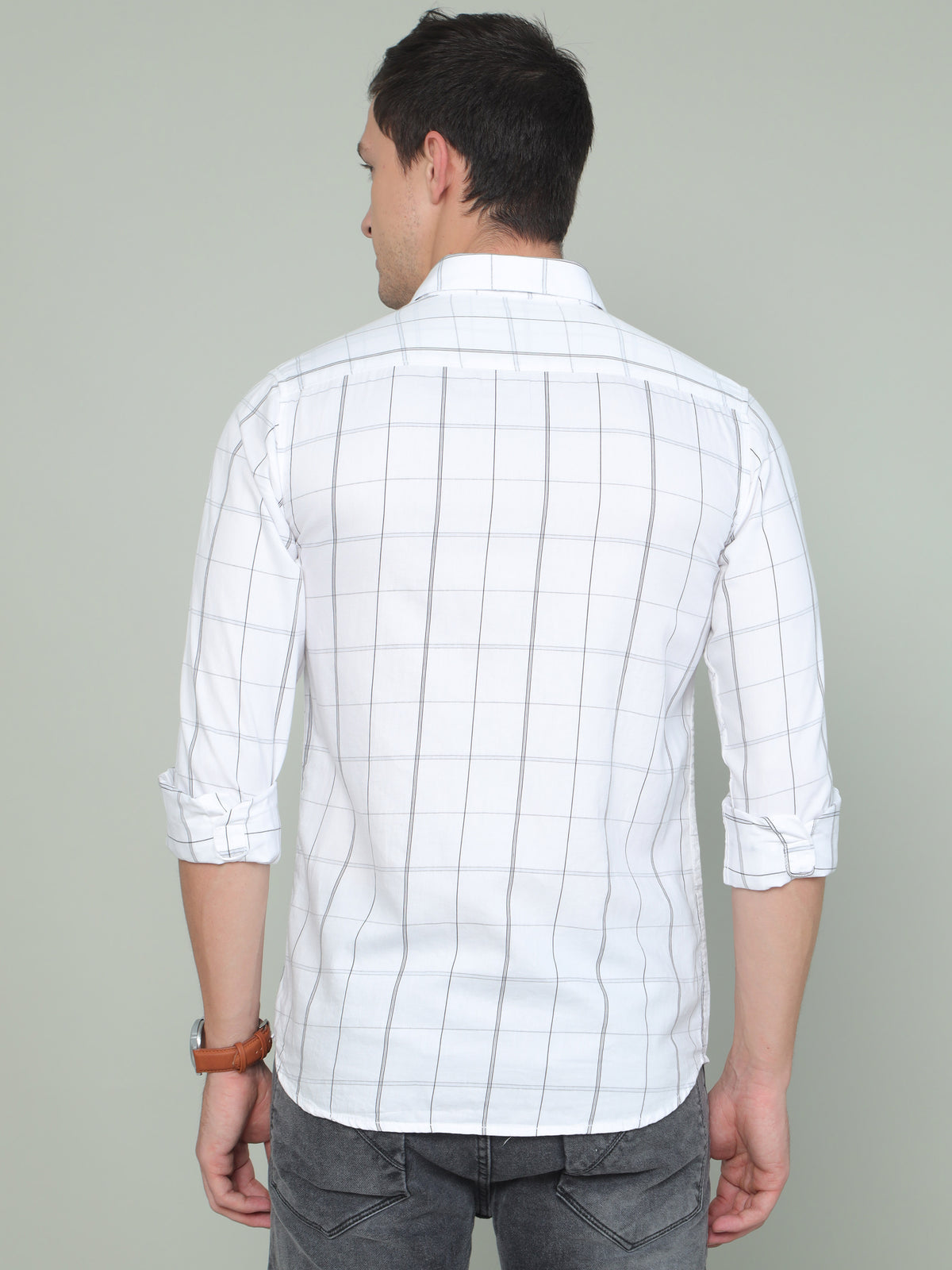 Men's White Slim Fit Checks Full Sleeves Casual Shirts