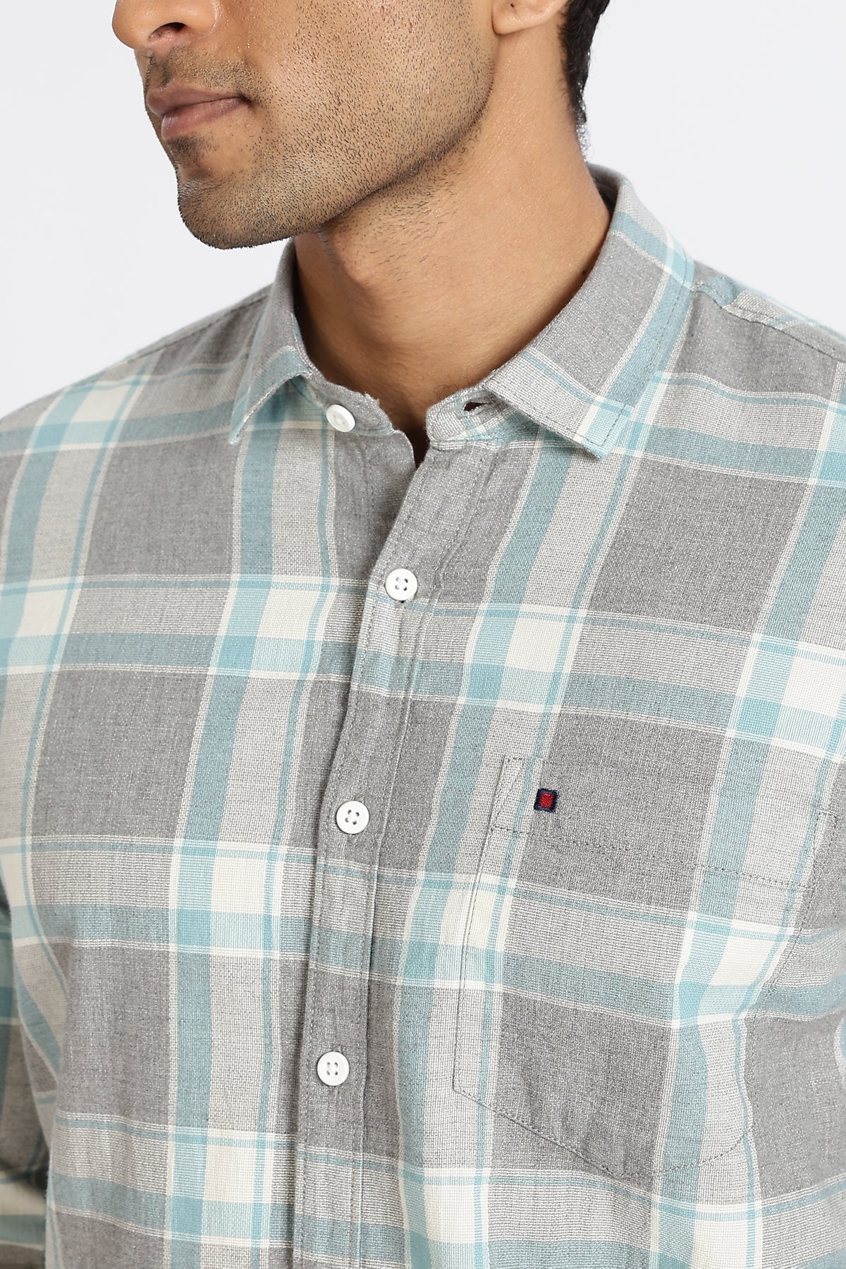 Men Grey Checkered Full Sleeve Slim Fit Casual Shirt