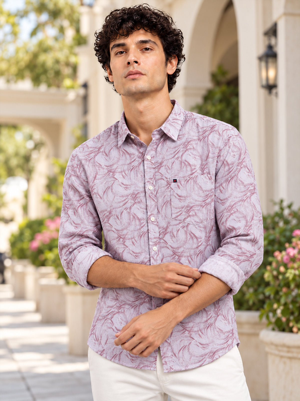 Men’s Purple Abstract Paisley Printed Slim Fit Casual Shirt