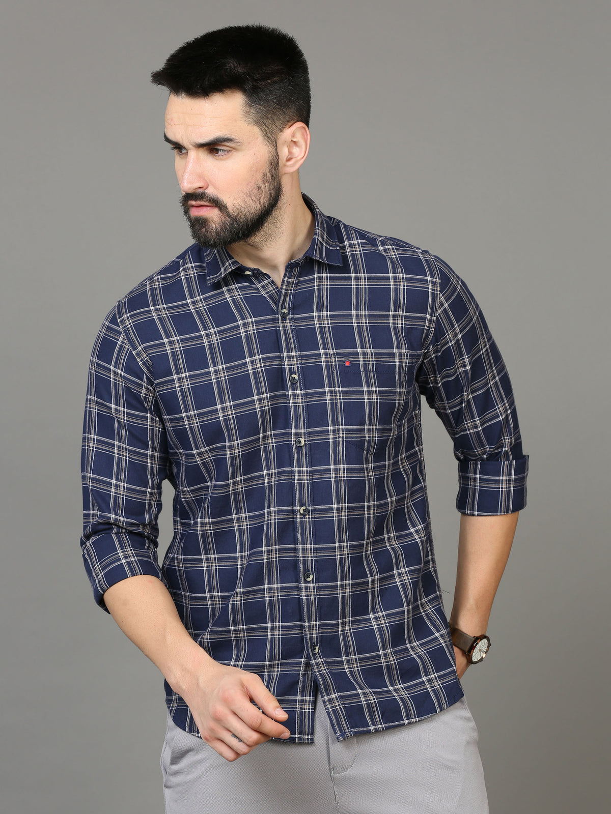 Men's Blue Slim Fit Checks Full Sleeves Casual Shirts