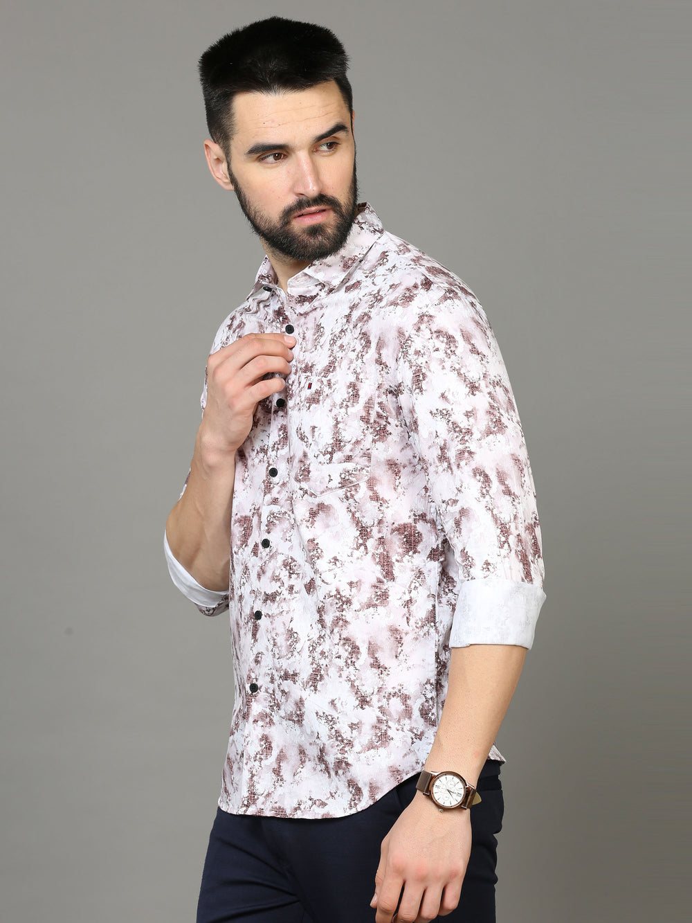 Men's Purple Slim Fit Printed Full Sleeves Casual Shirts