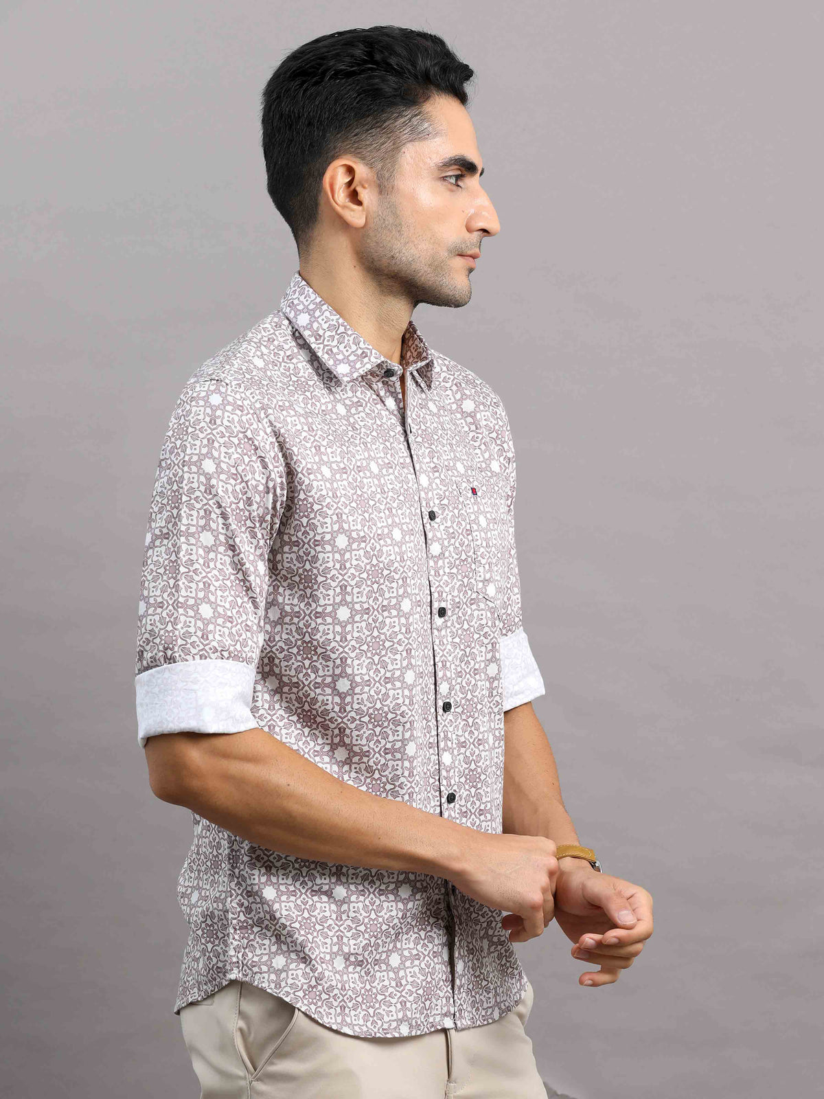 Men's Pink Slim Fit Printed Full Sleeves Casual Shirt