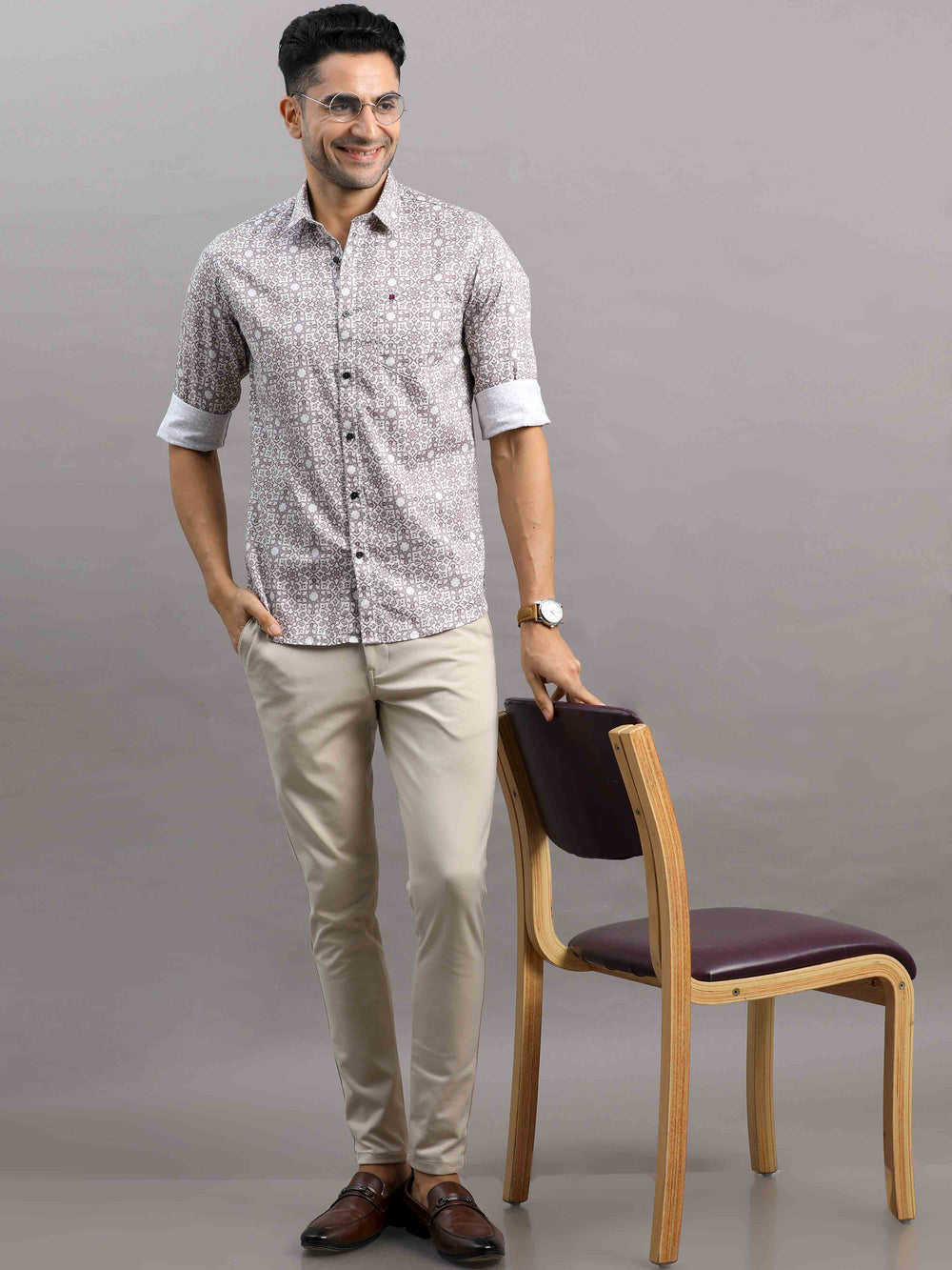 Men's Pink Slim Fit Printed Full Sleeves Casual Shirt