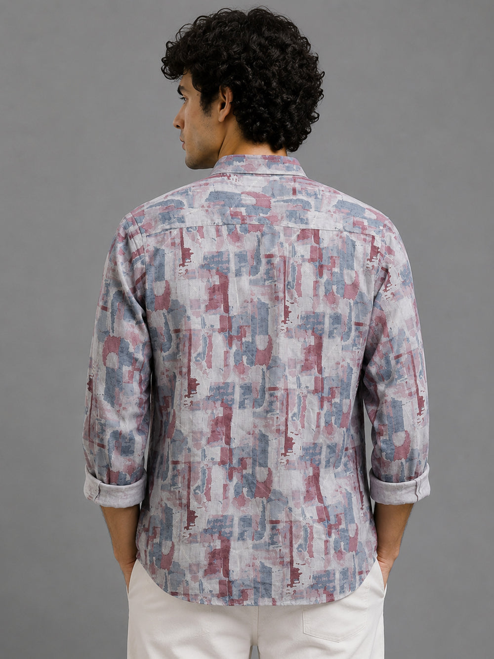 Men Pink Slim Fit Printed Full Sleeve Casual Shirt