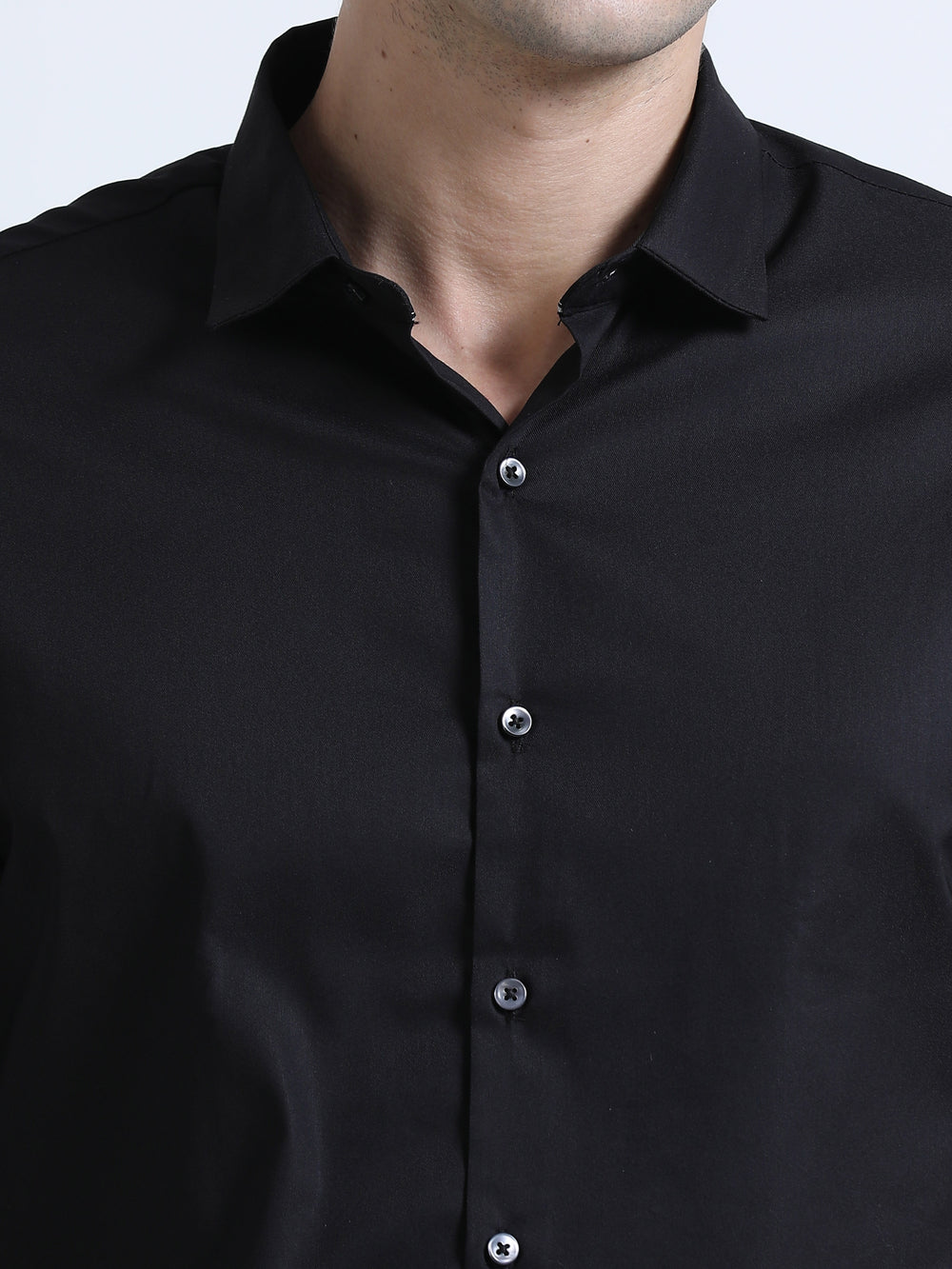 Men's Black Slim Fit Solid Full Sleeve Satin Casual Shirt