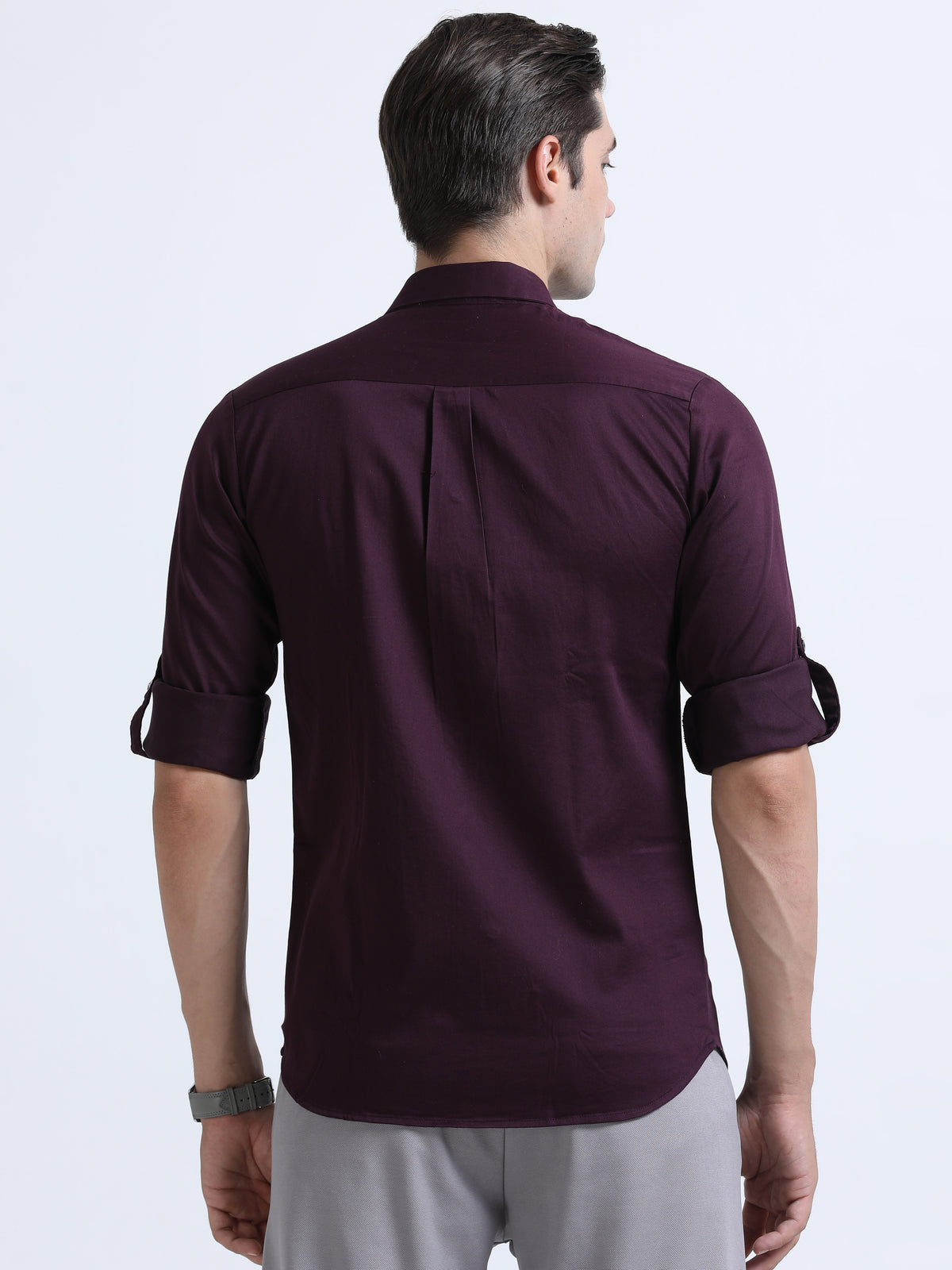 Men's Wine Slim Fit Solid Full Sleeve Satin Casual Shirt