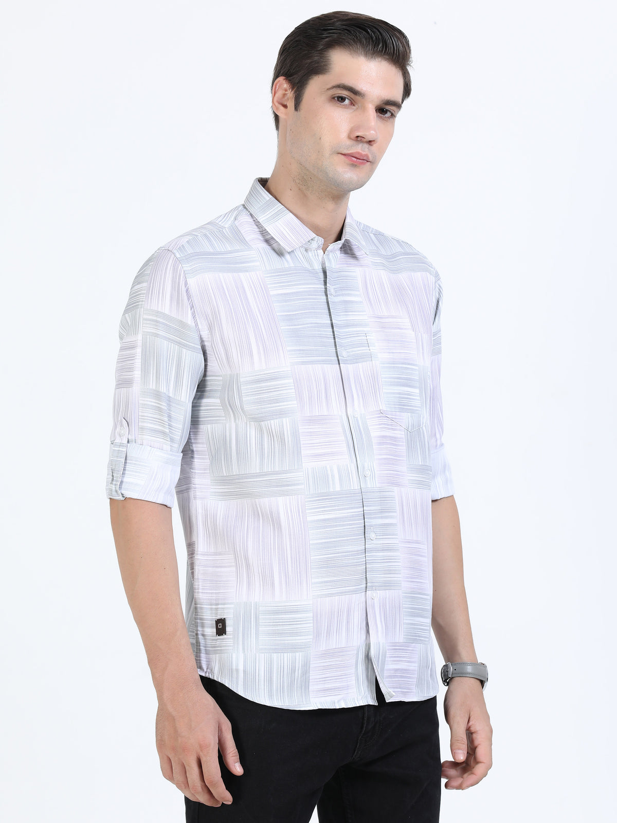 Men's Green Slim Fit Twill Printed Full Sleeve Casual Shirt
