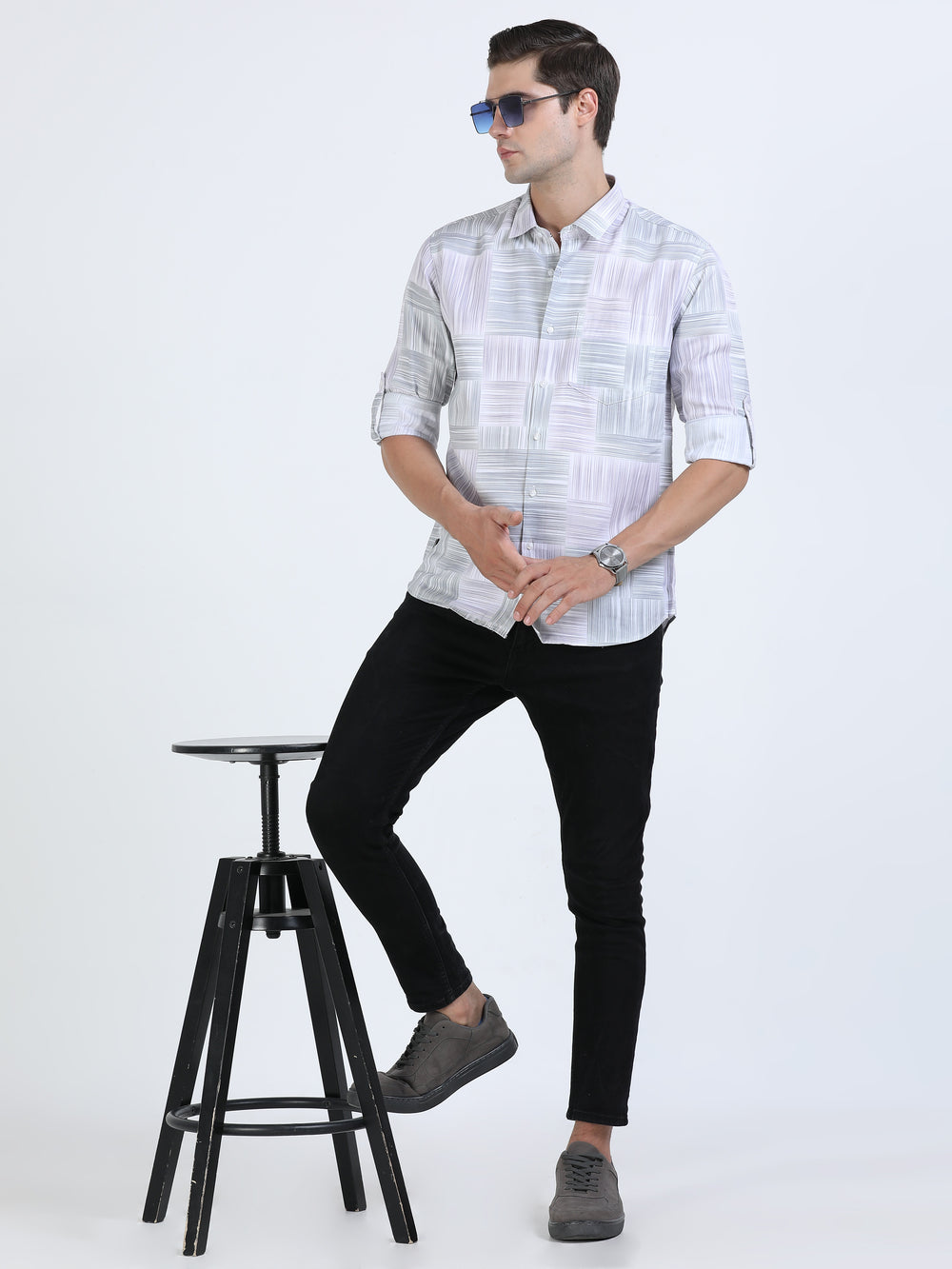 Men's Green Slim Fit Twill Printed Full Sleeve Casual Shirt