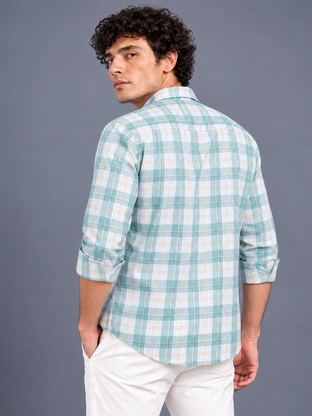 Men Green Slim Fit Tartan checkered Casual Shirt