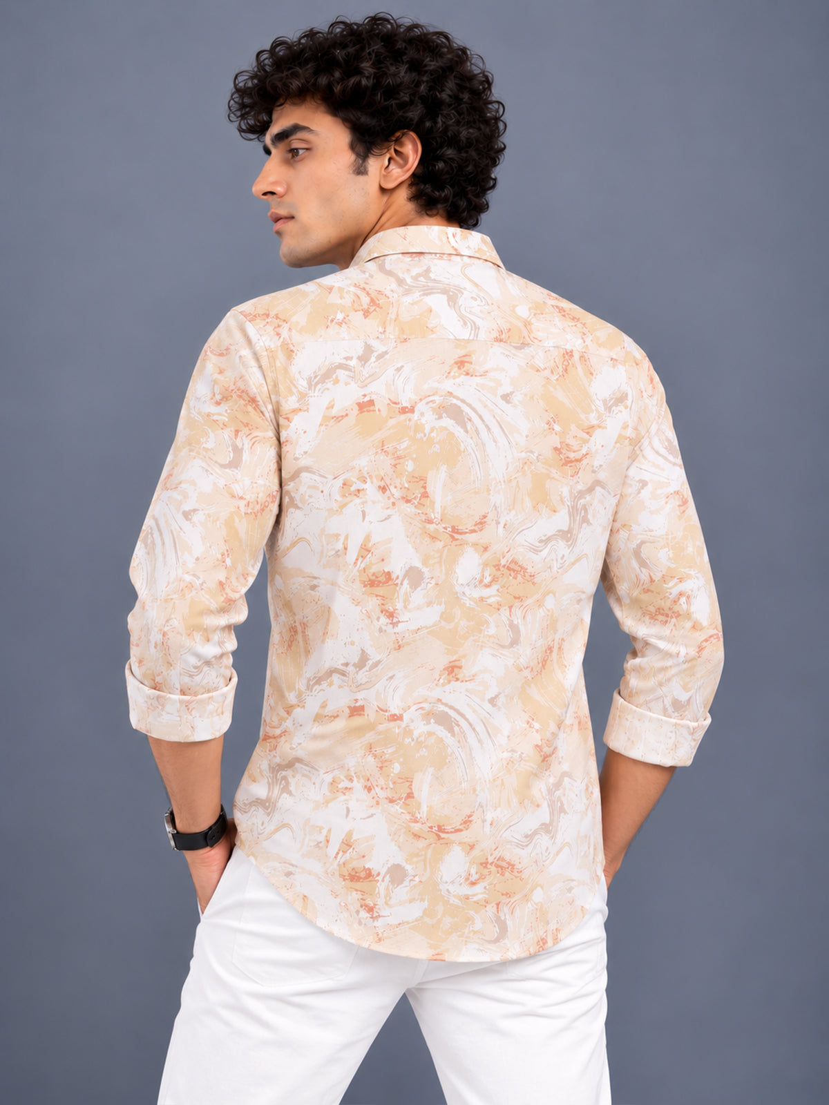 Men Yellow Abstract Printed Slim Fit Casual Shirt
