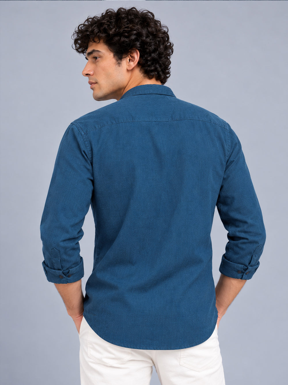 Men Navy Slim Fit Solid Linen Texture Casual Kurta Shirt