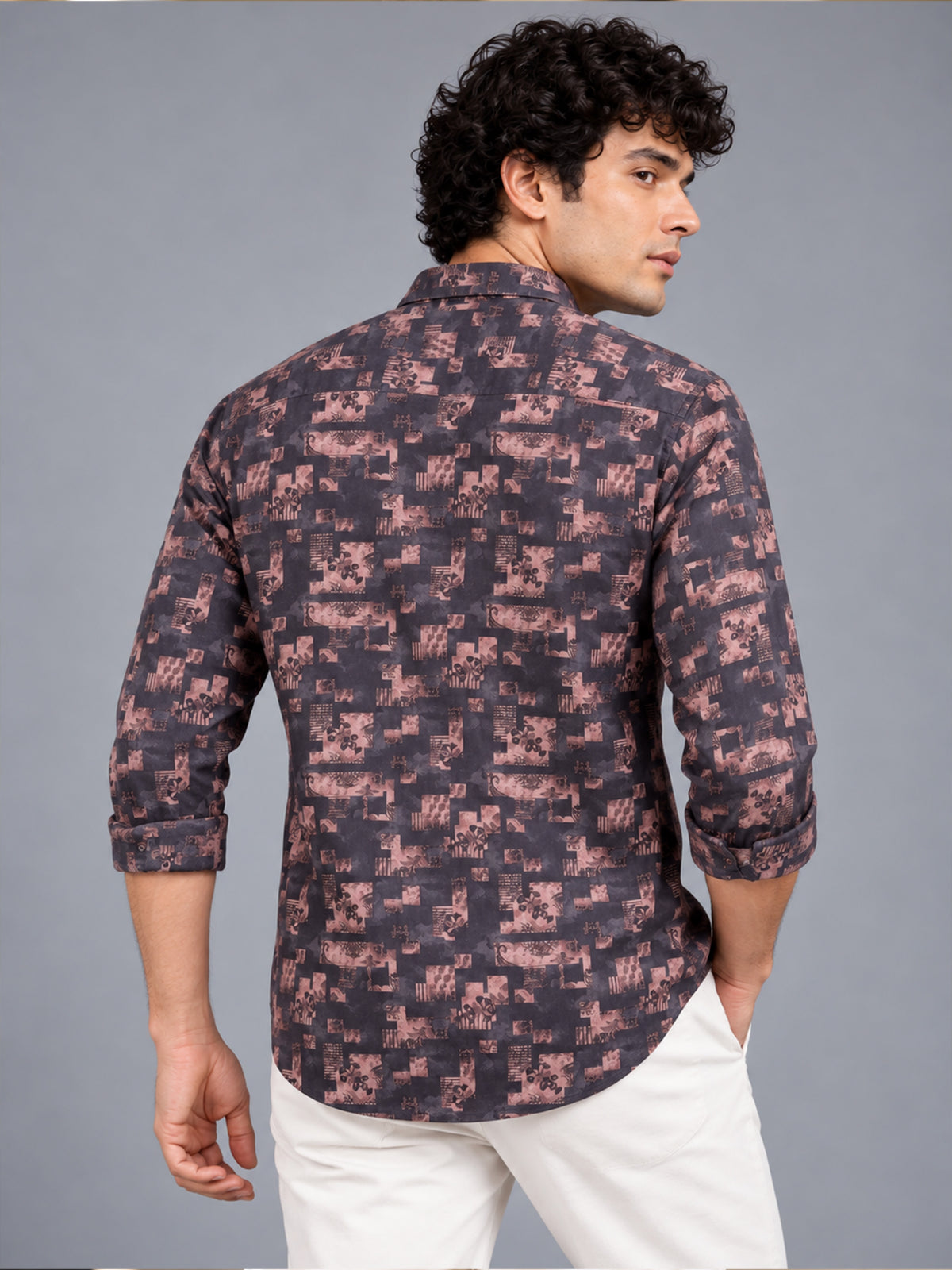 Men Dark Brown Slim Fit Elegant printed Casual Shirt
