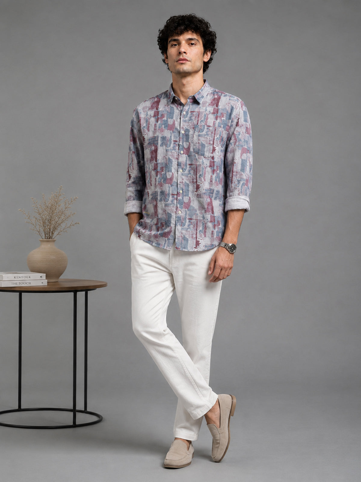 Men Pink Slim Fit Printed Full Sleeve Casual Shirt