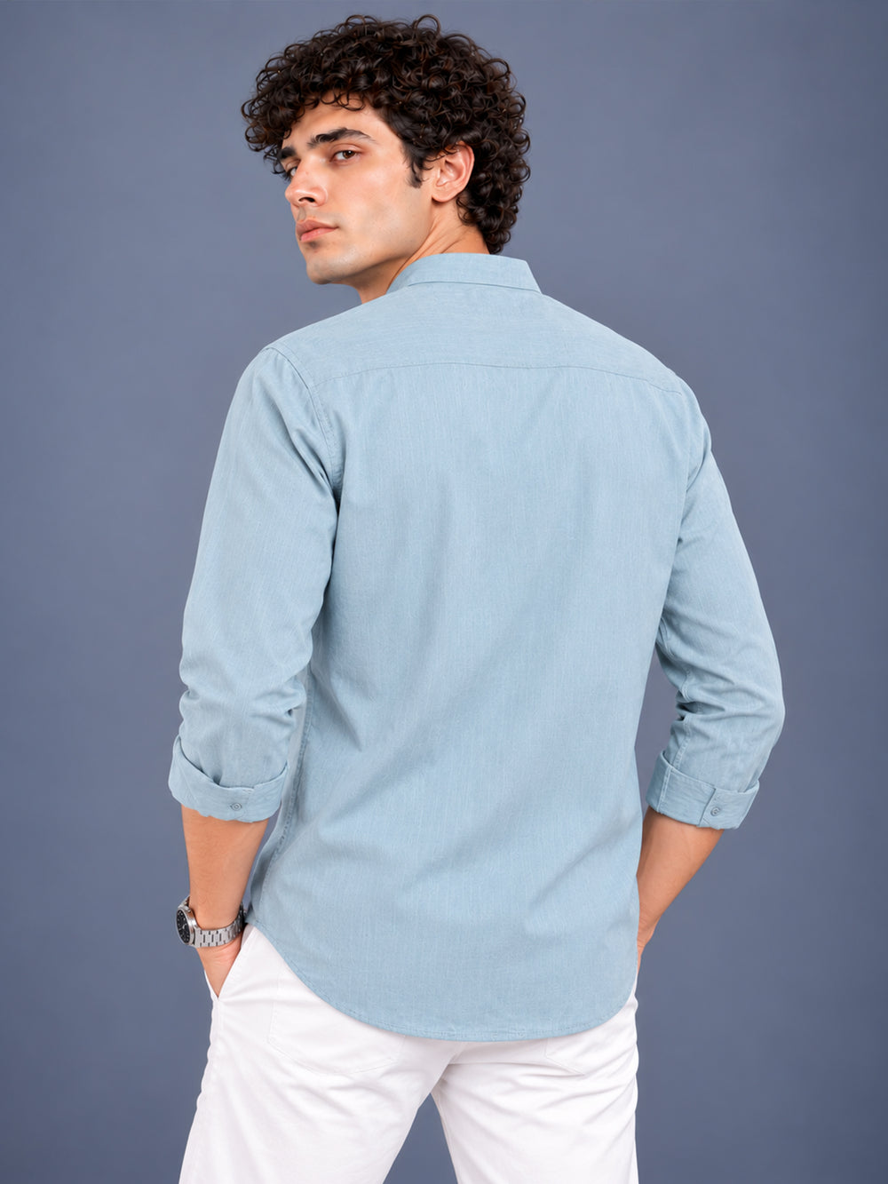 Men Grey Slim Fit Solid Linen Texture Casual Kurta Shirt