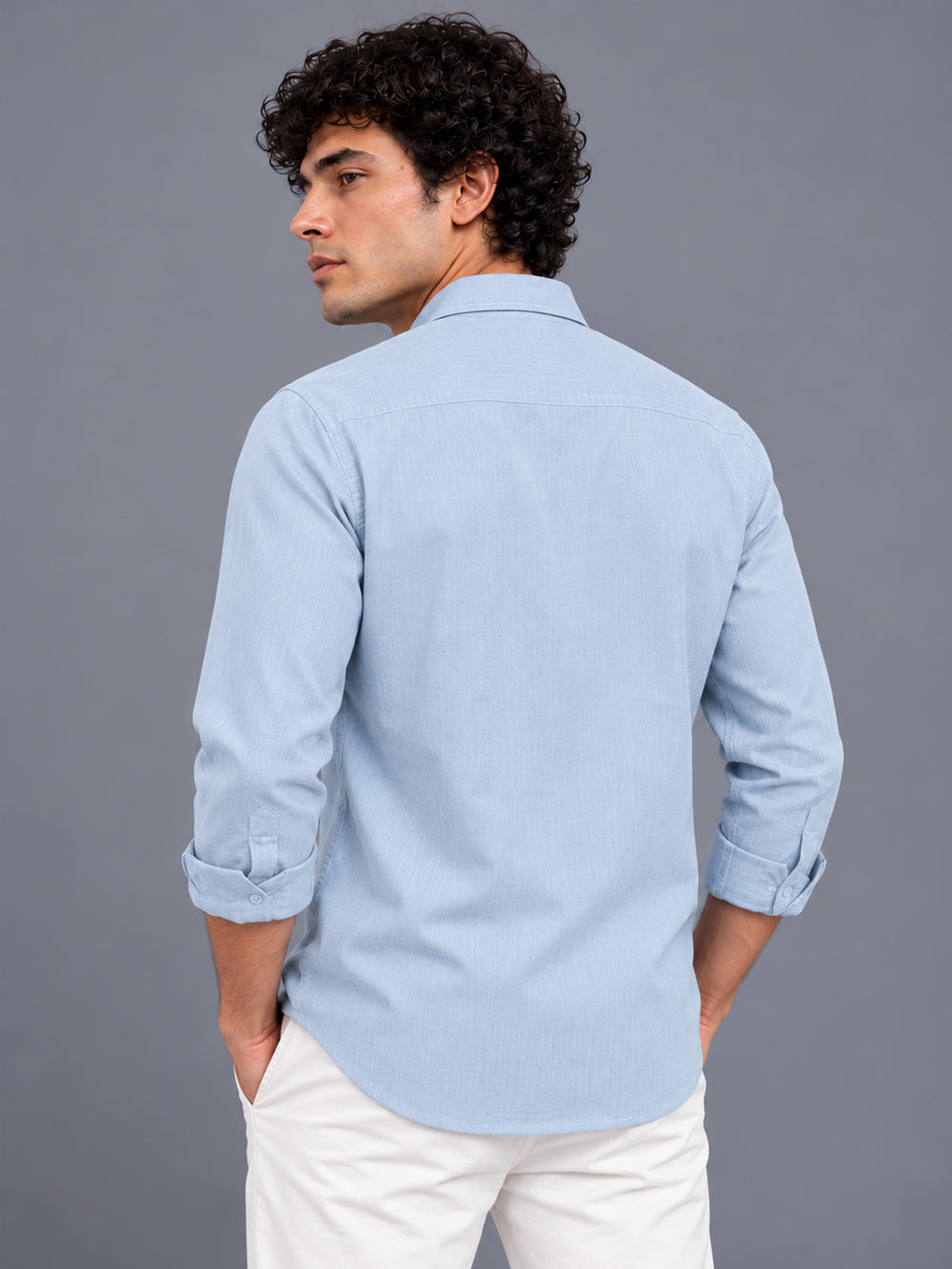 Men's Grey Linen Textured Slim Fit Solid Casual Shirt