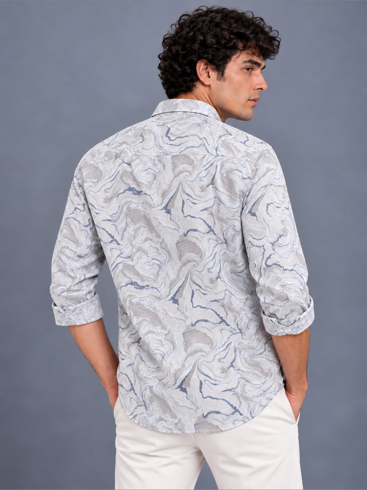 Men Grey Slim Fit Abstract printed Casual Shirt