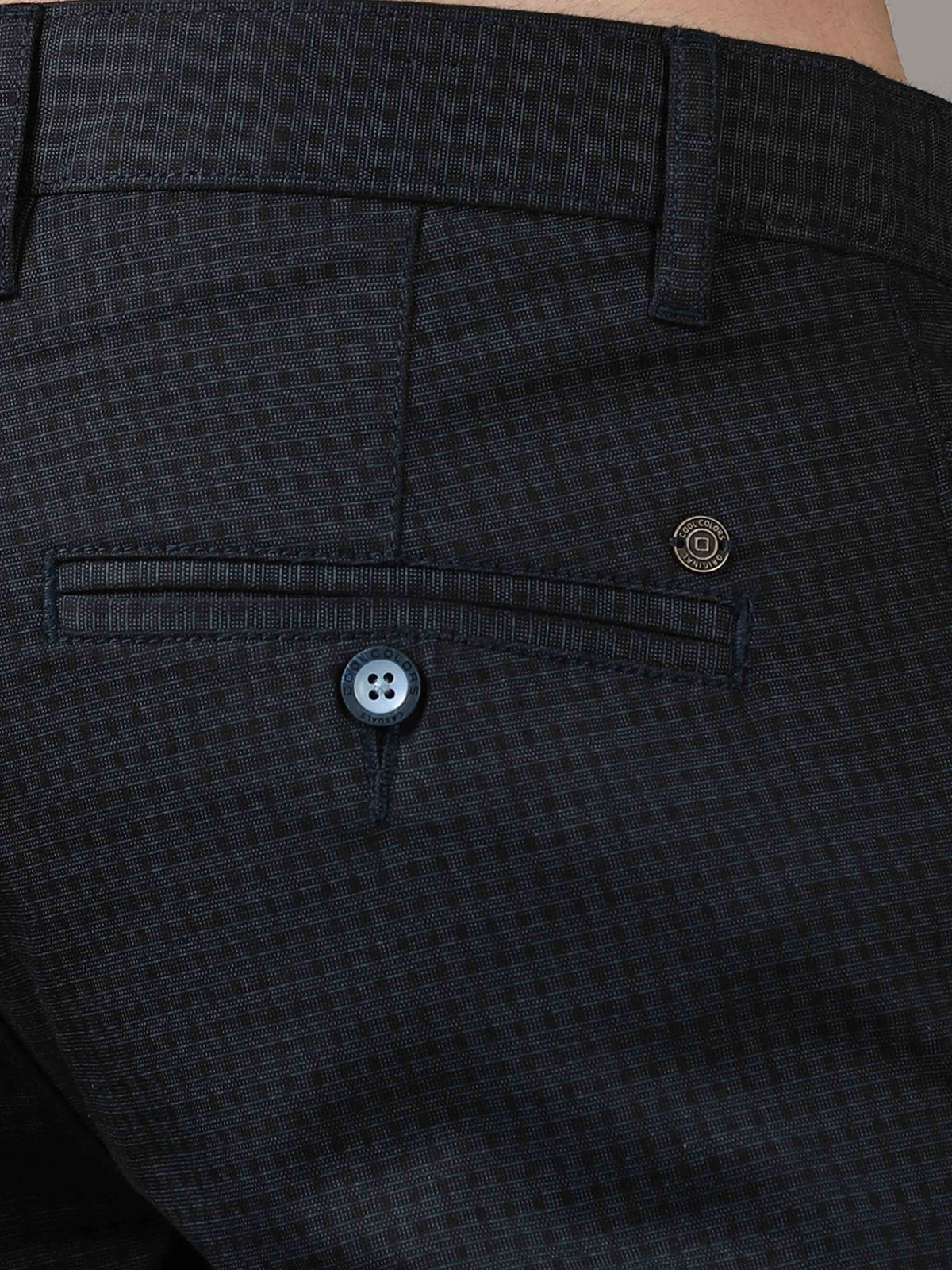 Men's Navy Narrow Fit Cotton Checks Causal Trousers