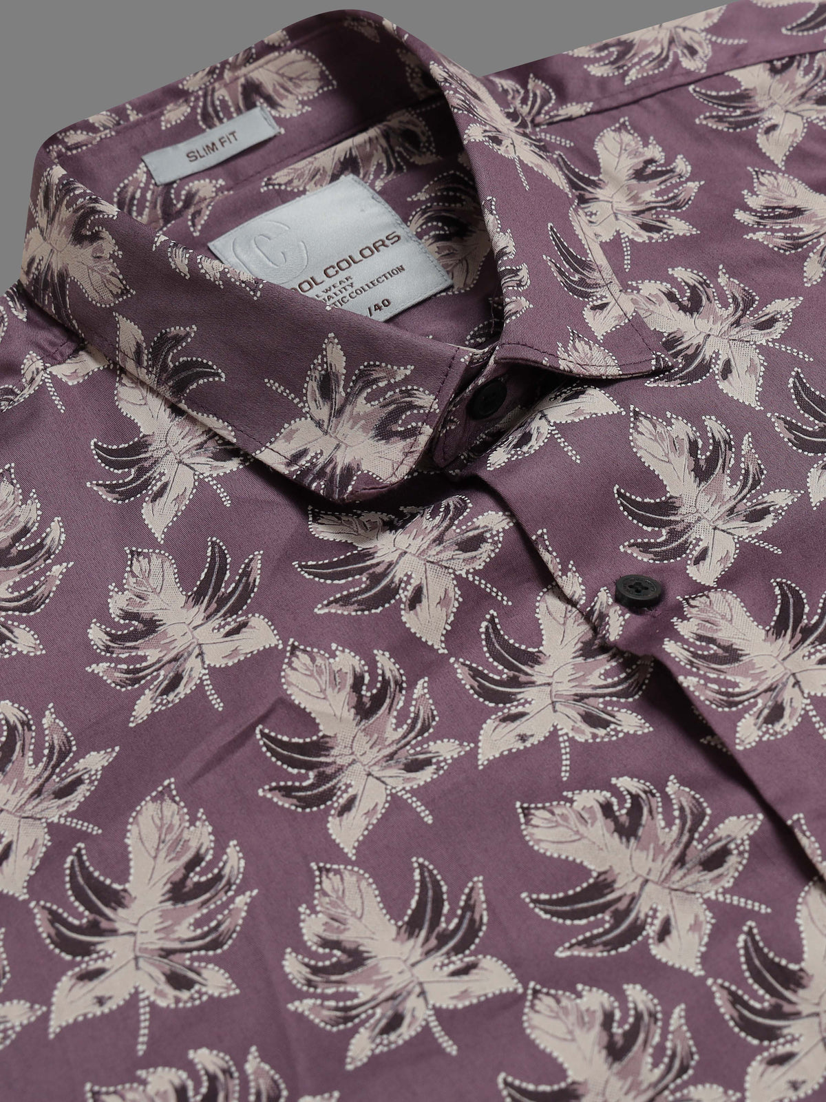 Men Purple Slim Fit Leaf Printed Full Sleeve Casual Shirt