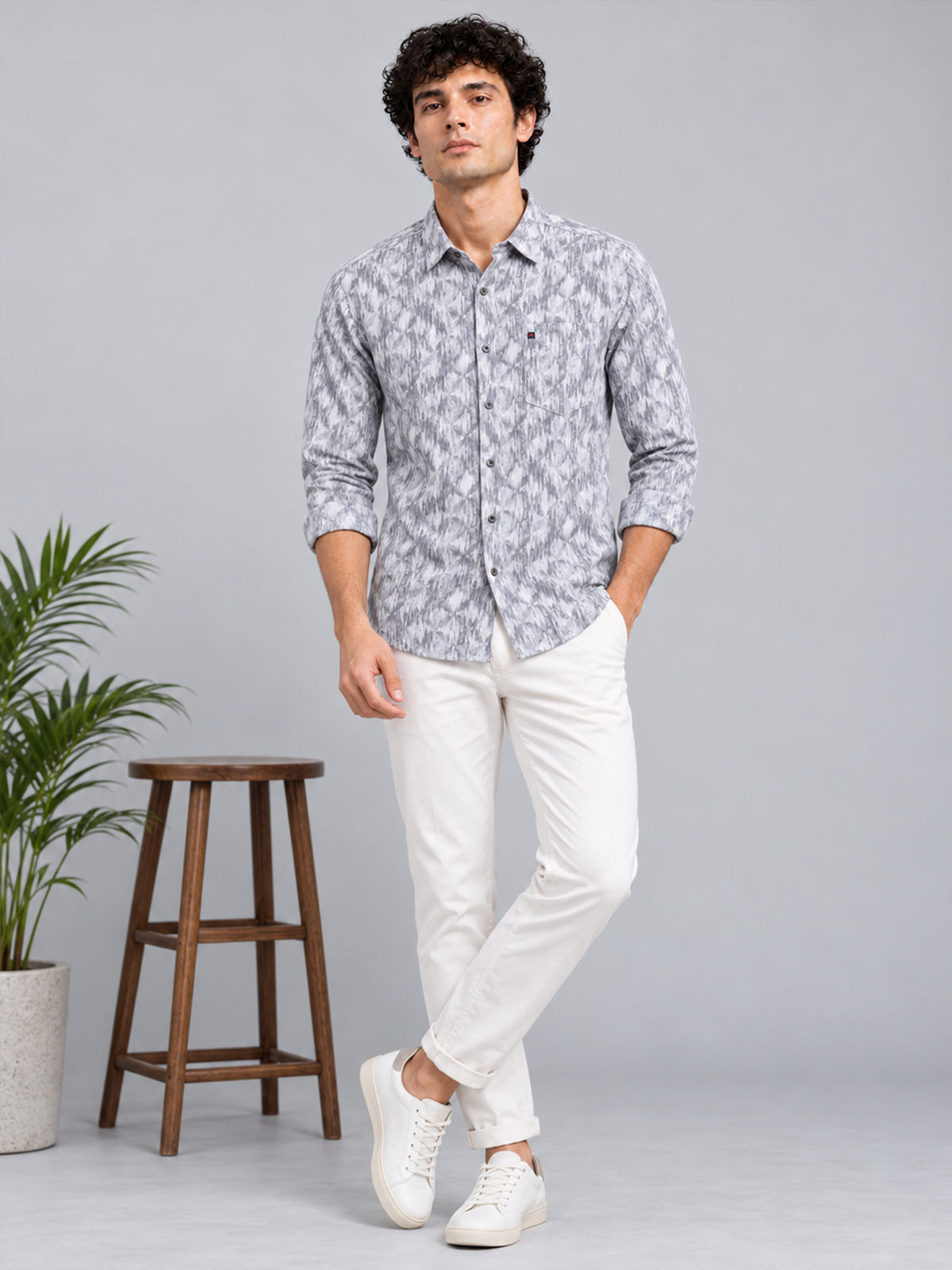 Men's Light Green Slim Fit Premium Abstract Printed Casual Shirt