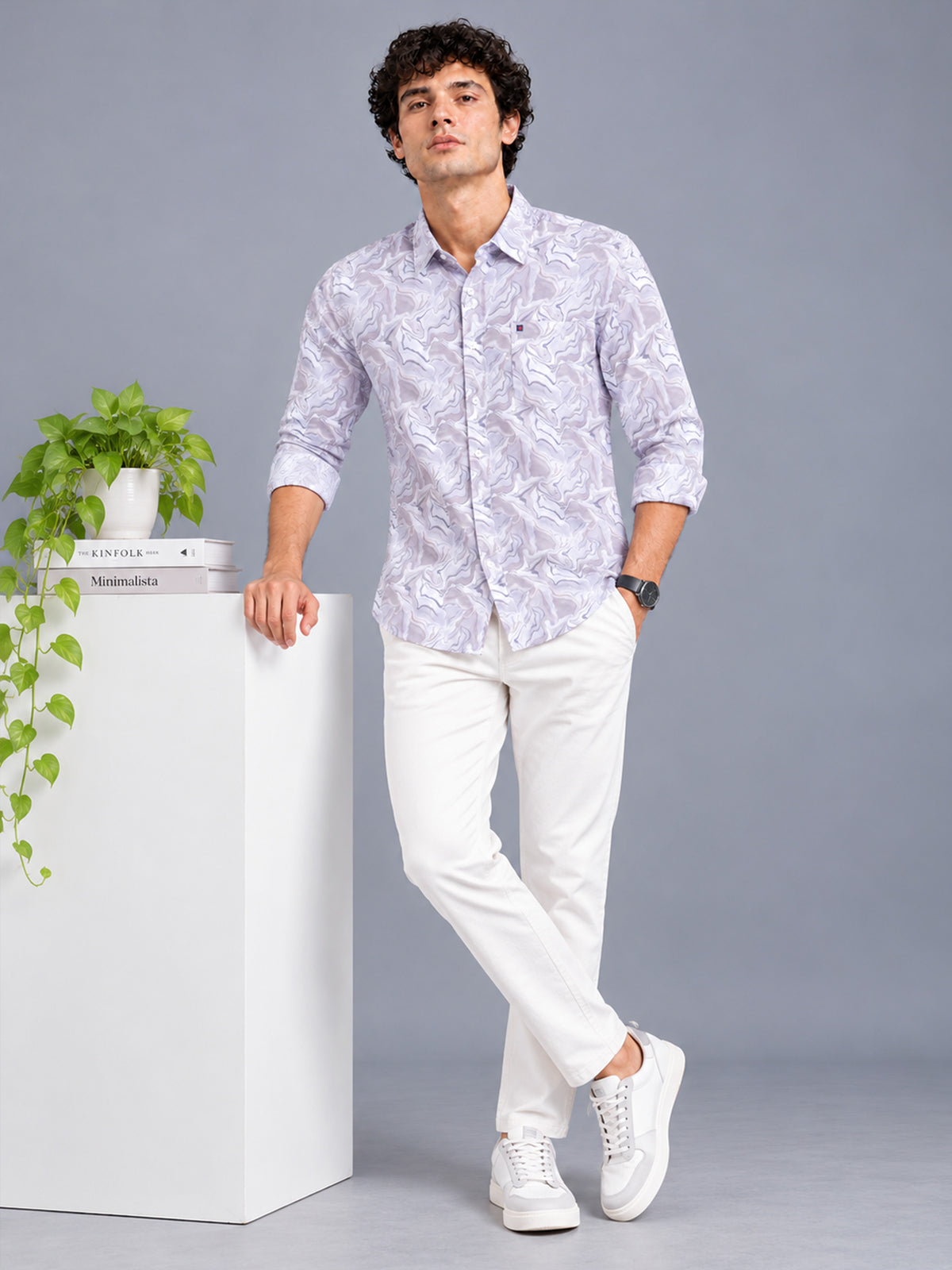 Men's Smart Casual Pink Slim Fit Abstract Printed Designer Shirt