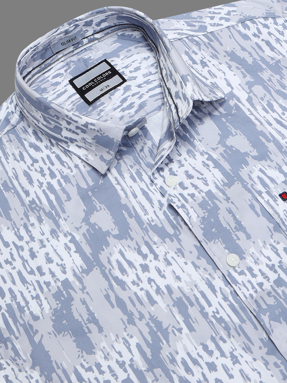 Men's White & Grey Slim Fit Abstract Printed Casual Shirt