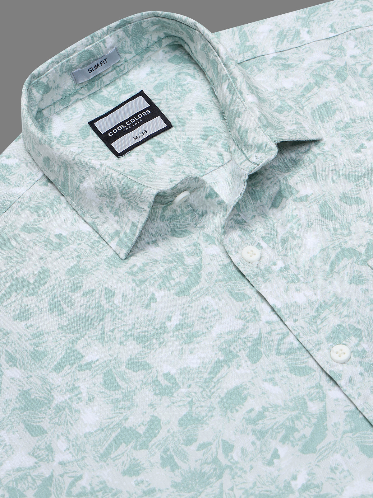 Men’s Sage Green Slim Fit Floral Printed Casual Shirt