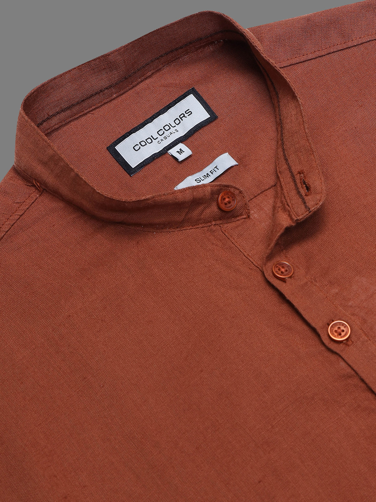 Men Brown Slim Fit Solid Linen Texture Casual Kurta Shirt