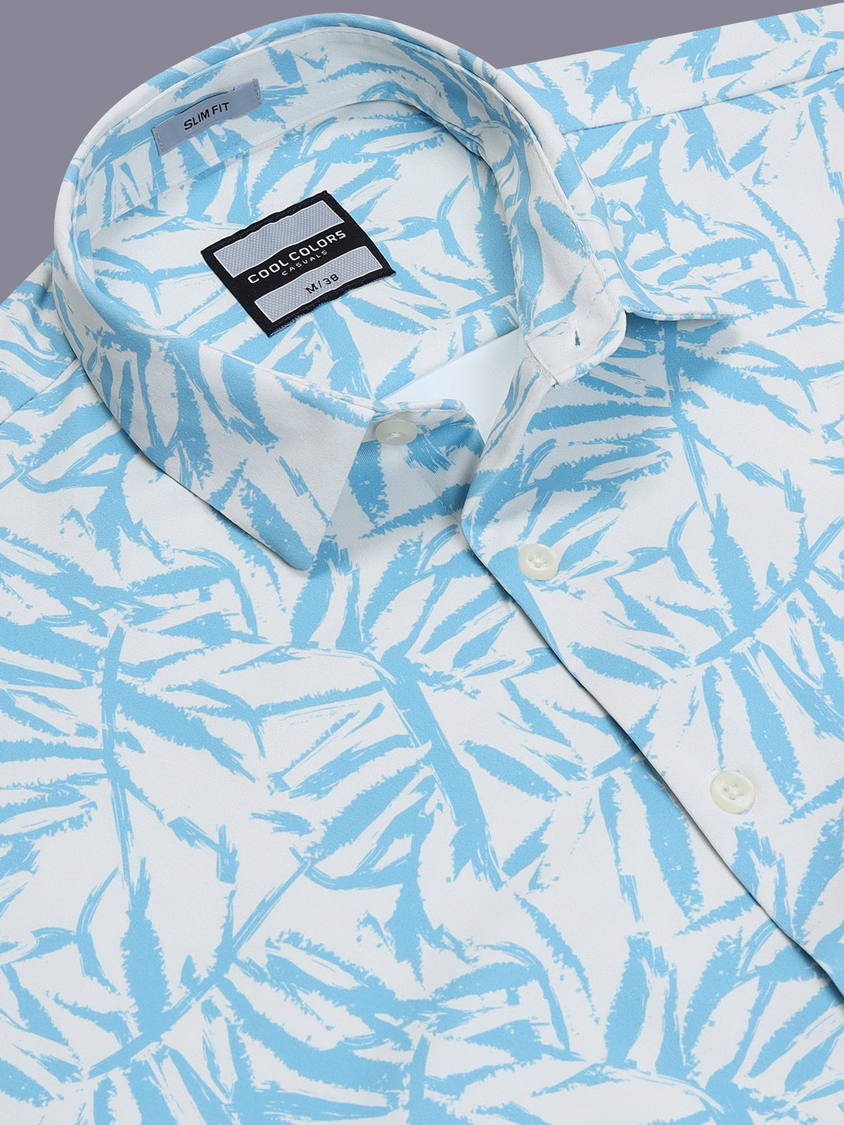 Men Blue Slim Fit Cotton Lycra Brushstroke Printed Casual Shirt
