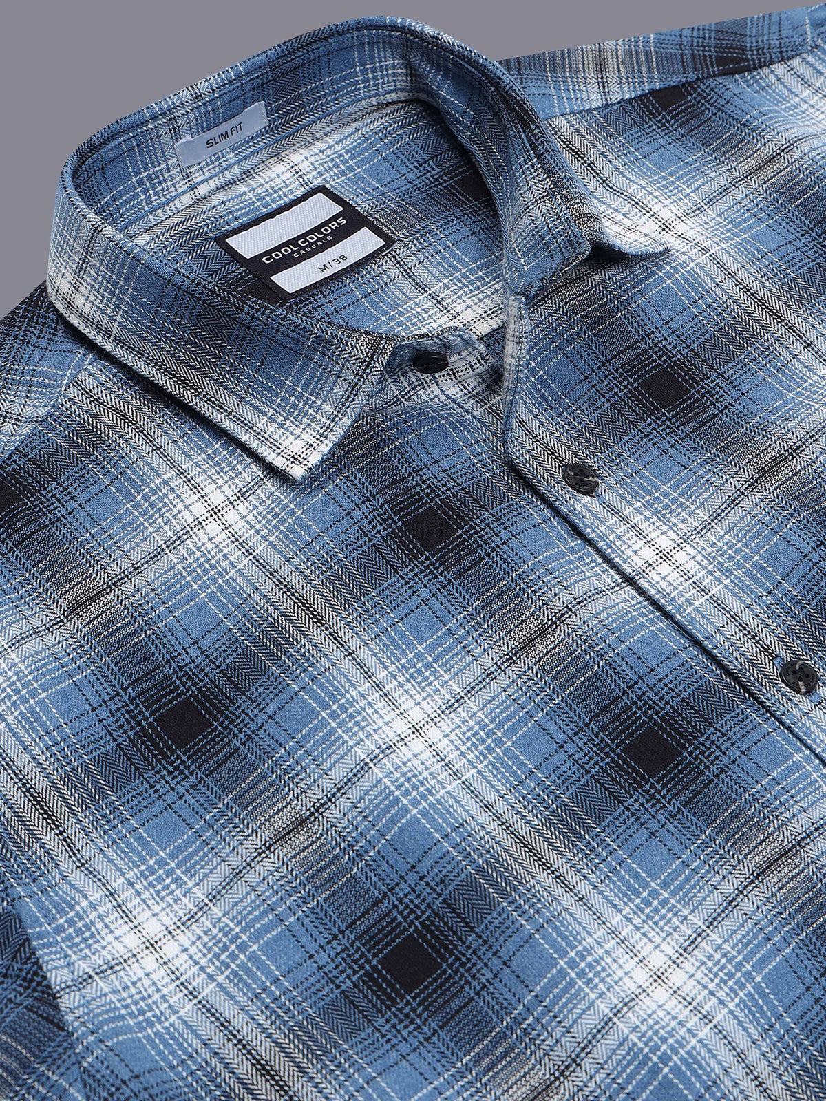 Men's Blue Slim Fit Checkered Casual Shirt