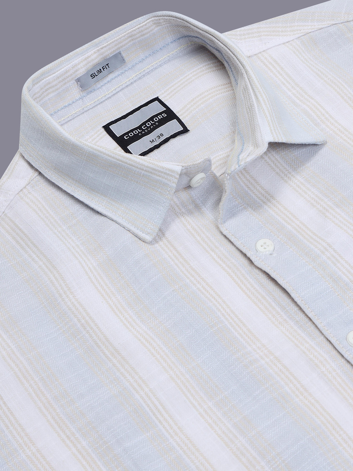 Men Light Grey Slim Fit Striped Casual Shirt