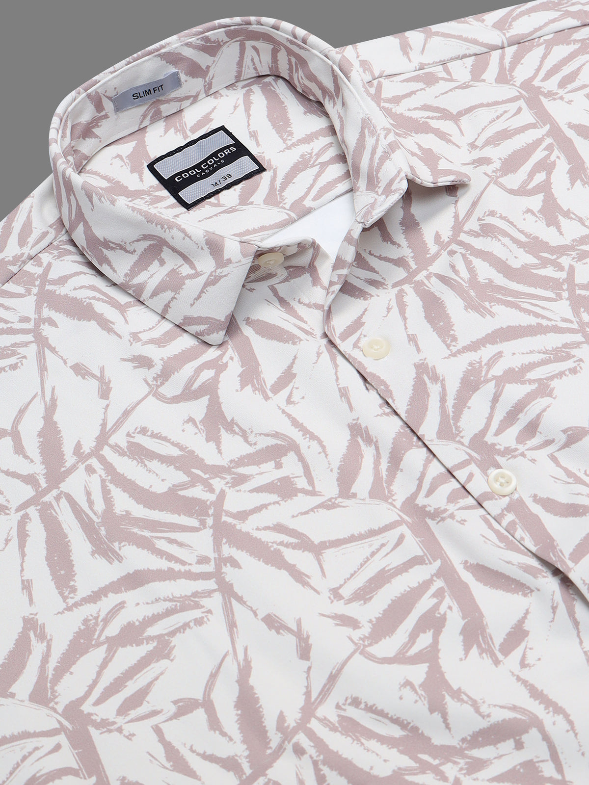 Men Beige Slim Fit Cotton Lycra Brushstroke Printed Casual Shirt