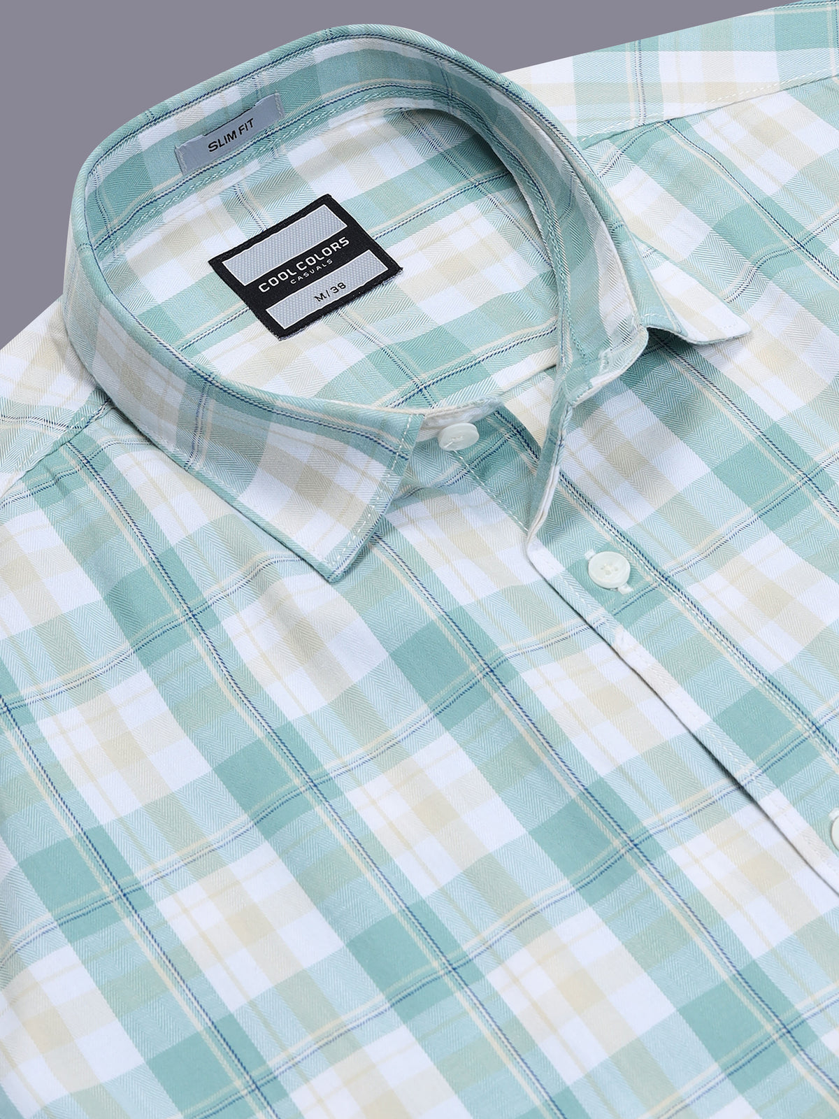 Men Green Slim Fit Tartan checkered Casual Shirt