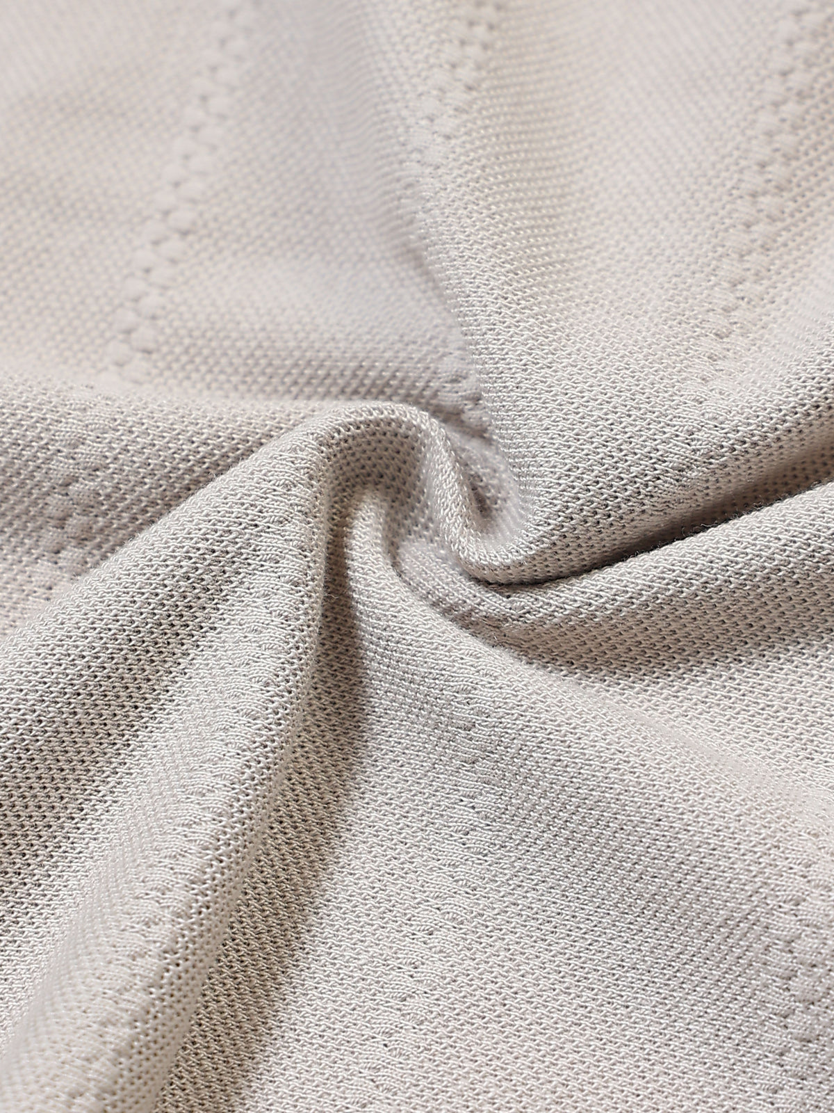 Men’s Beige Textured Knit Solid Casual Polo T‑Shirt.