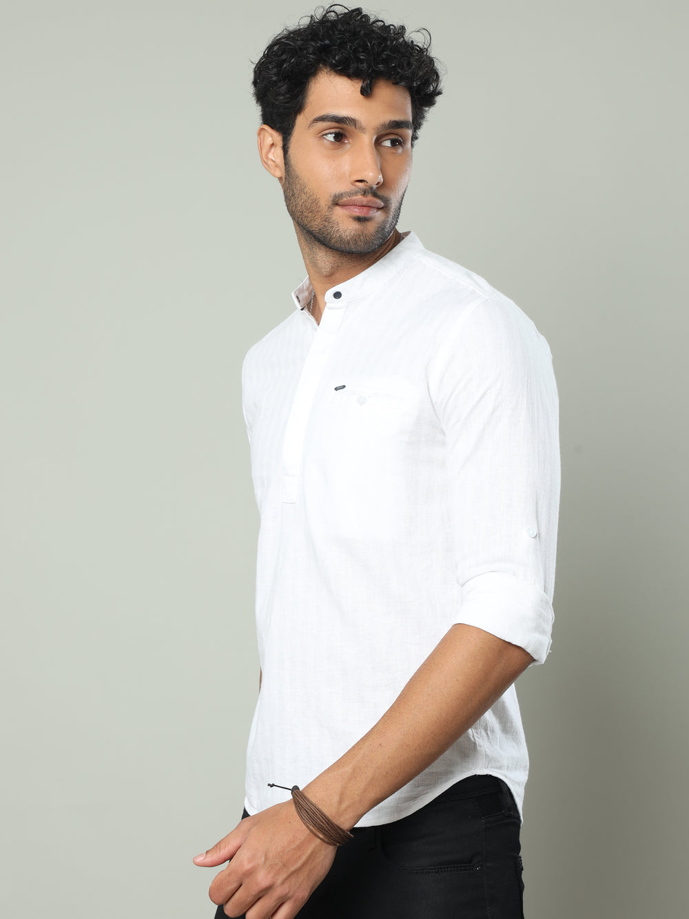 Men's White Slim Fit Full Sleeve Solid Casual Kurta Shirts