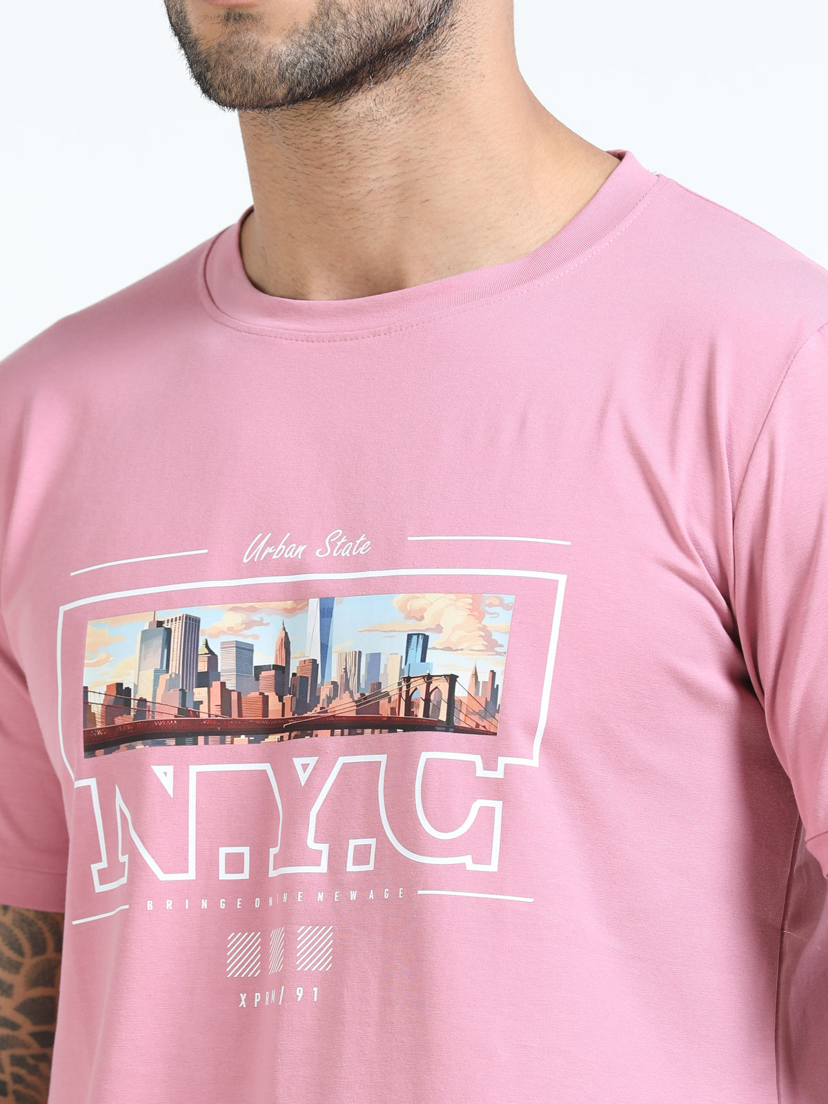 Men Pink Slim Fit Printed Crew Neck T-Shirt