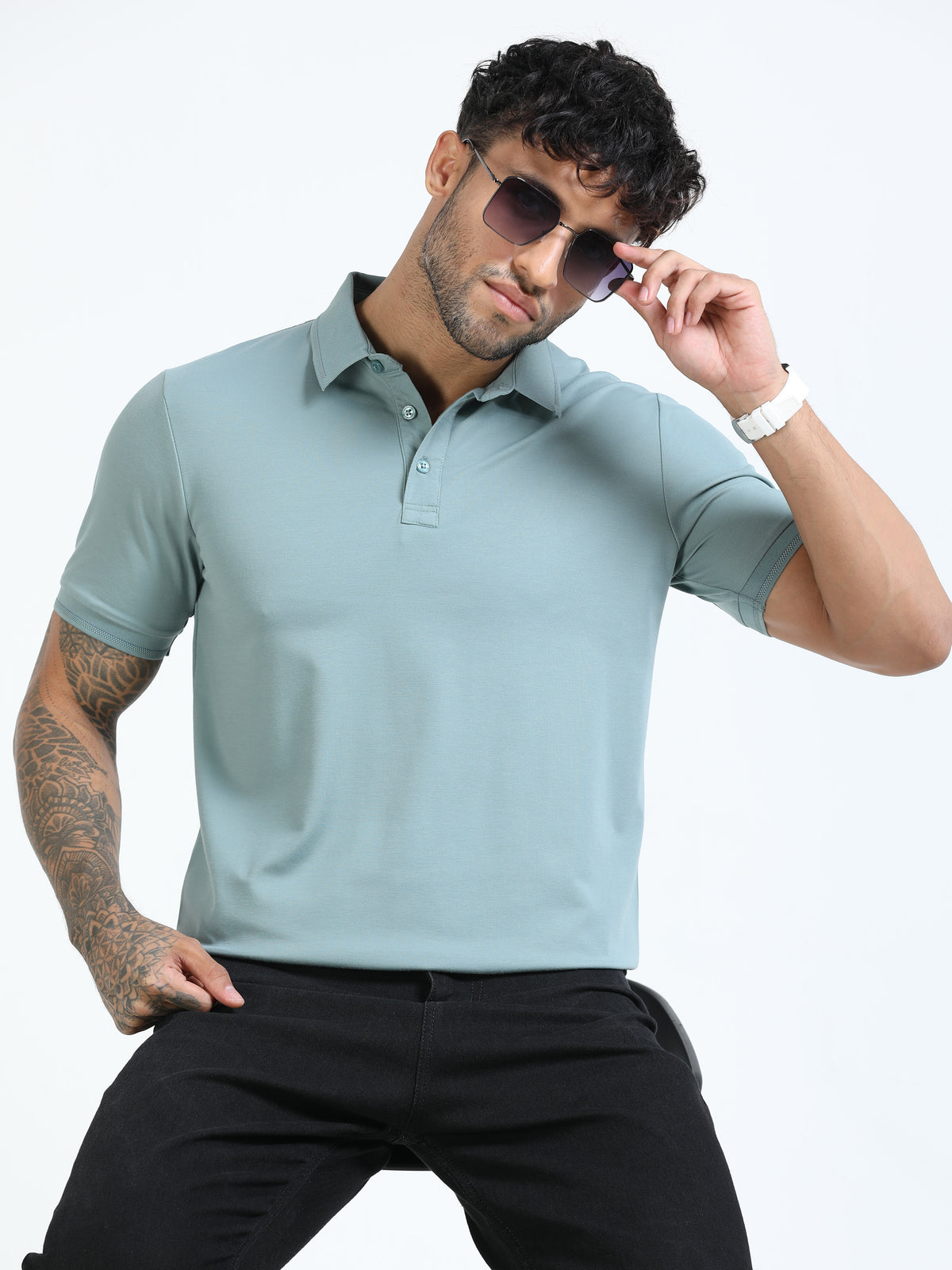 Men Pista Slim Fit Stretchable Solid Polo T-Shirt