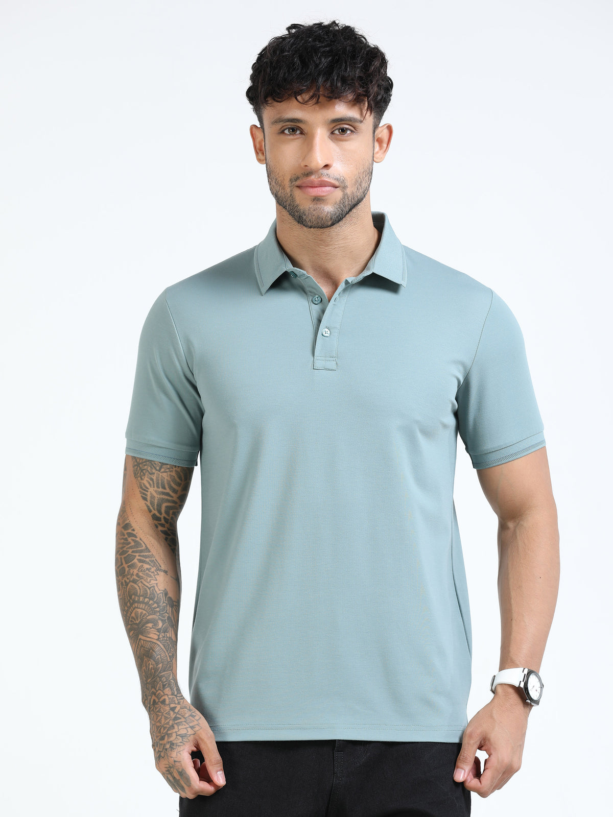 Men Pista Slim Fit Stretchable Solid Polo T-Shirt