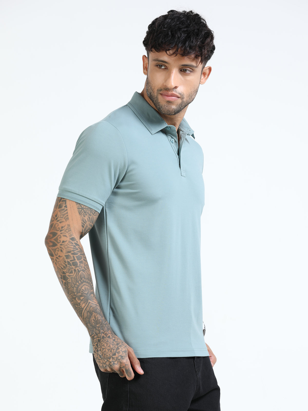 Men Pista Slim Fit Stretchable Solid Polo T-Shirt