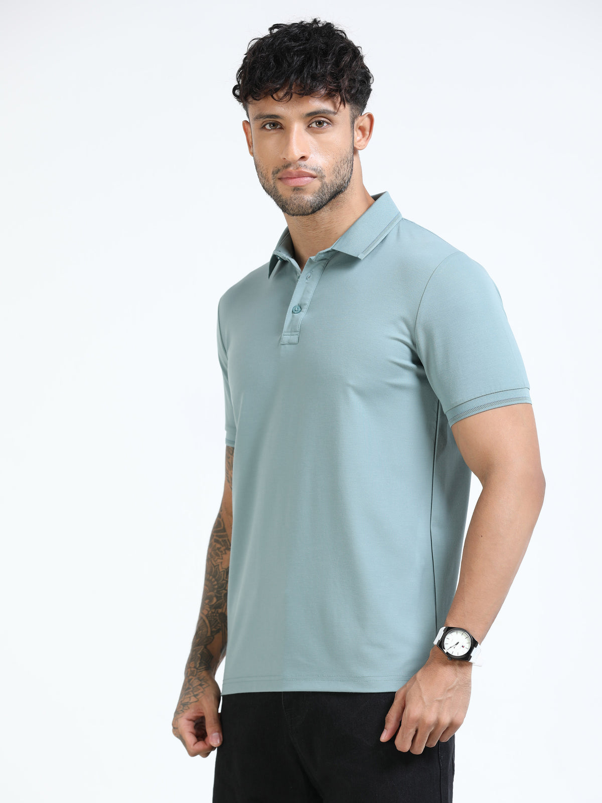 Men Pista Slim Fit Stretchable Solid Polo T-Shirt