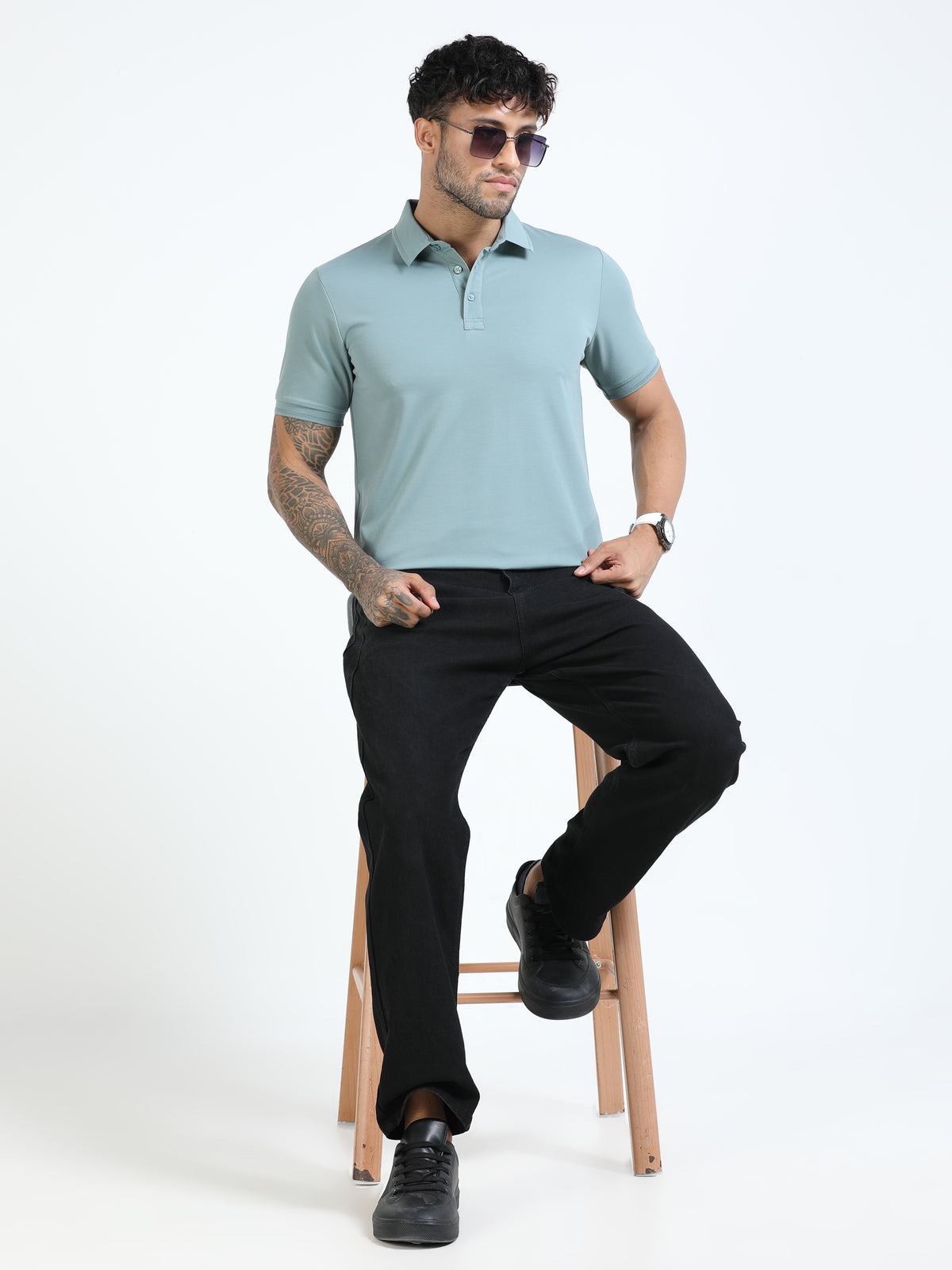 Men Pista Slim Fit Stretchable Solid Polo T-Shirt