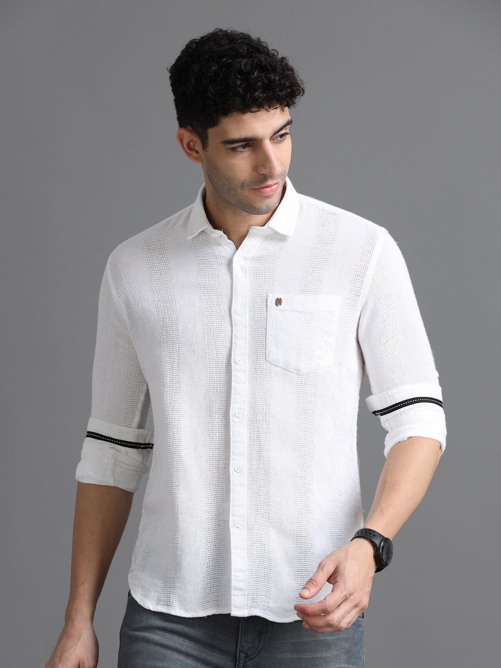 Men's White Standard Slim Fit Cotton Casual Shirt