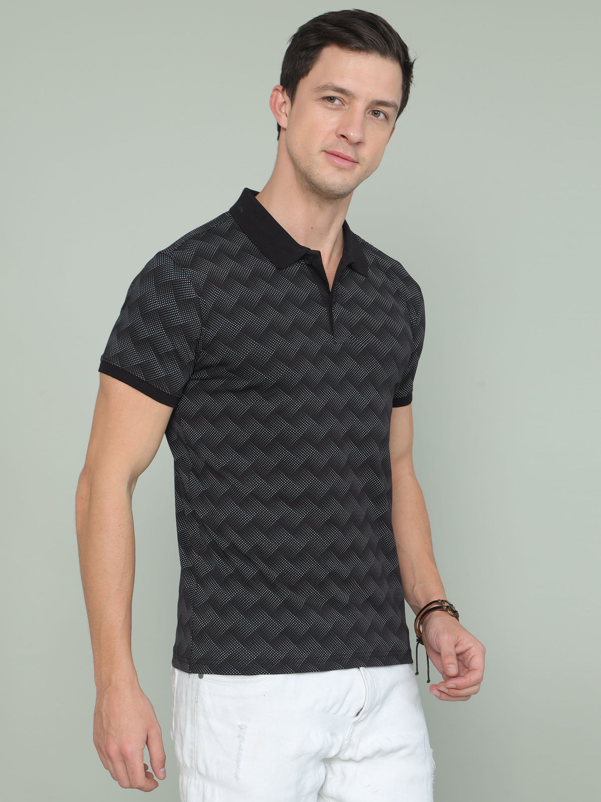 Navy Printed Polo T-shirt