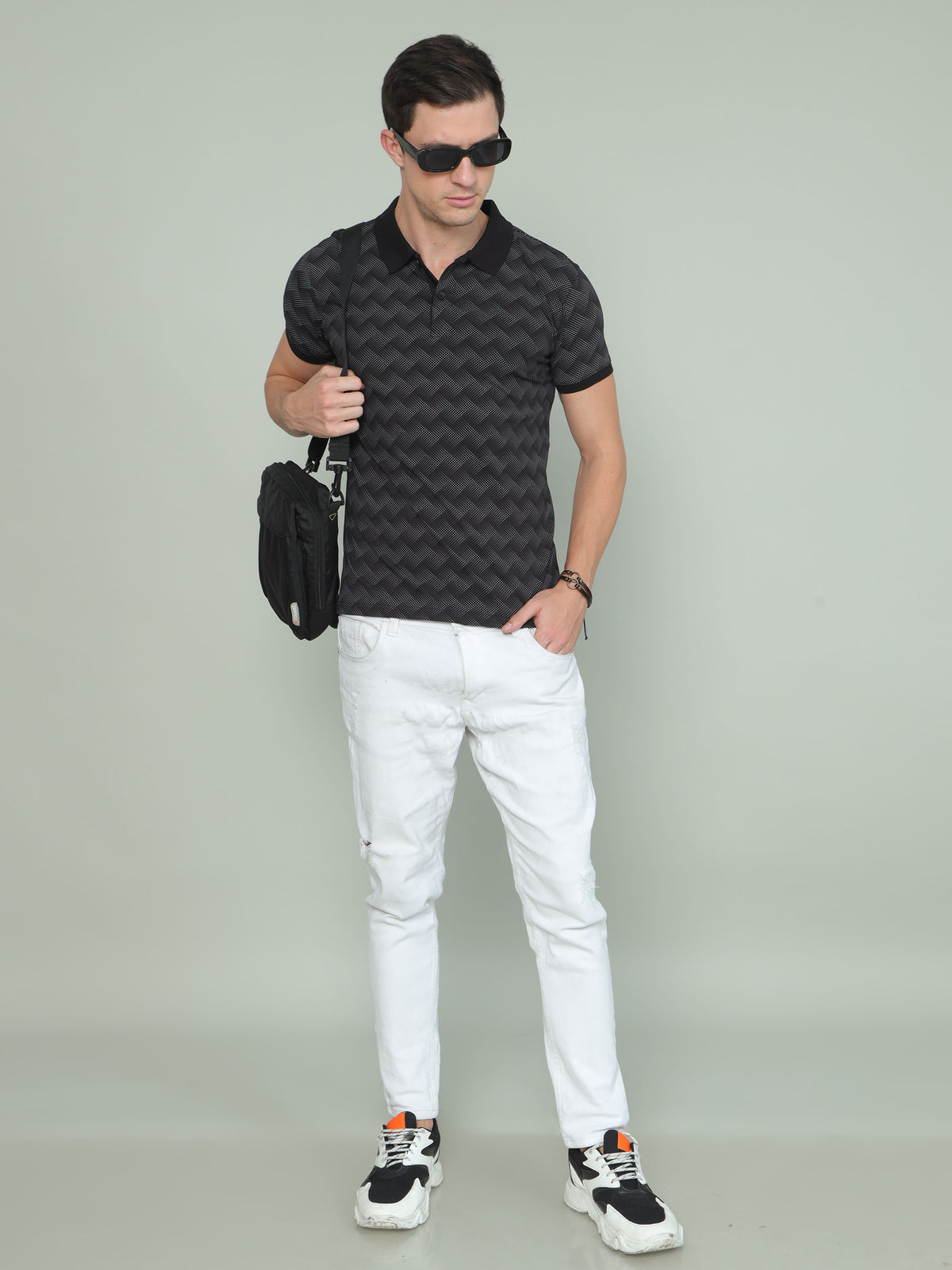 Navy Printed Polo T-shirt