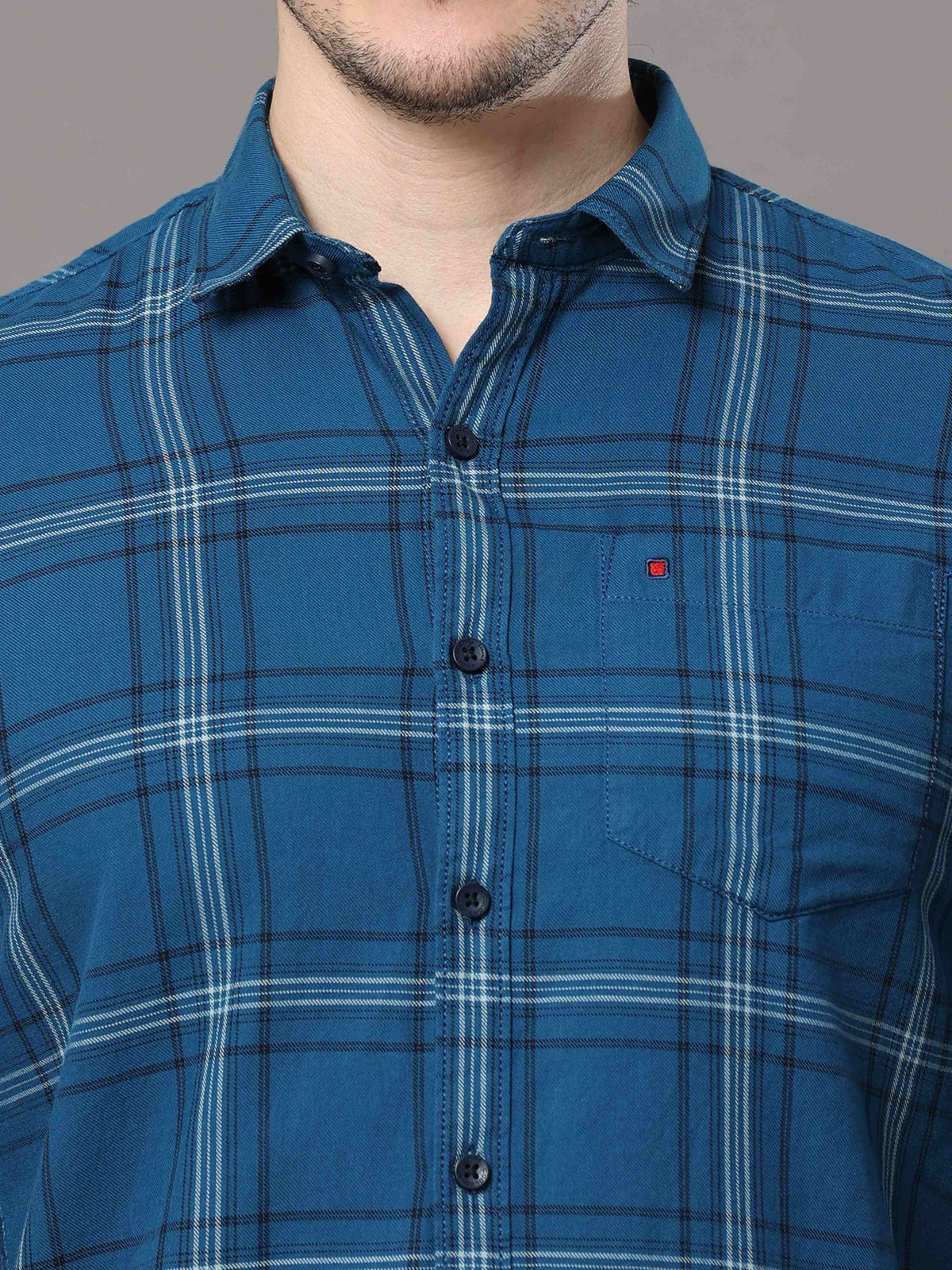 Men's Teal Slim Fit Checks Full Sleeves Casual Shirts