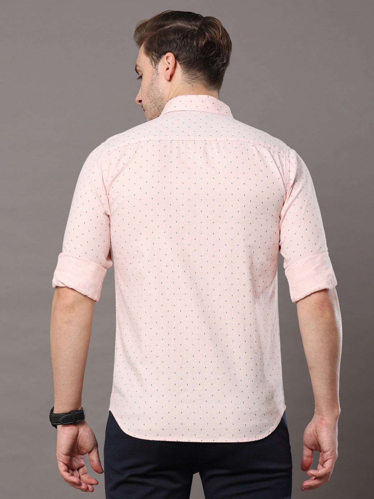 Men's Light Pink Slim Fit Printed Full Sleeves Casual Shirts