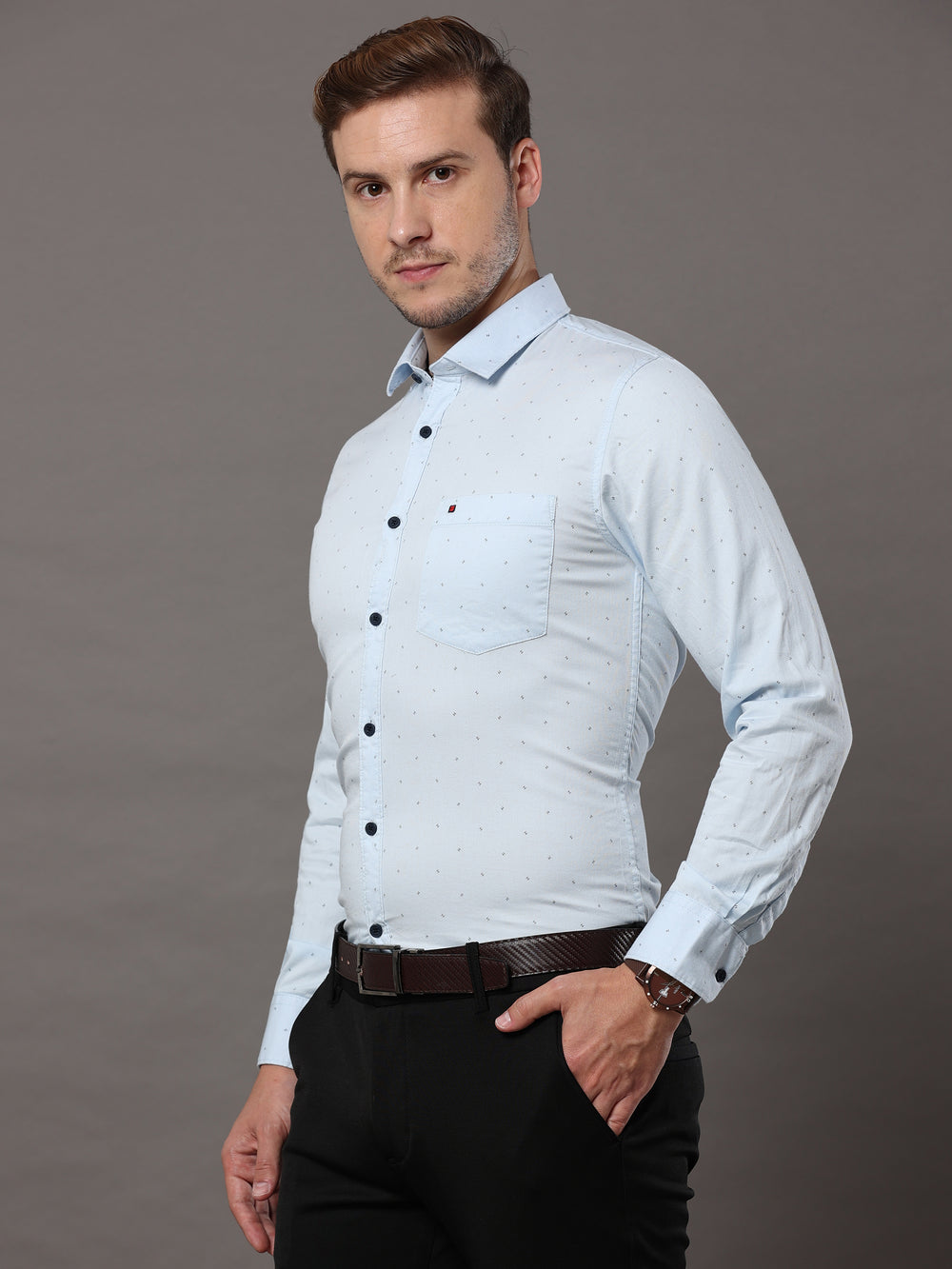 Men's Sky Blue Slim Fit Printed Full Sleeves Casual Shirts